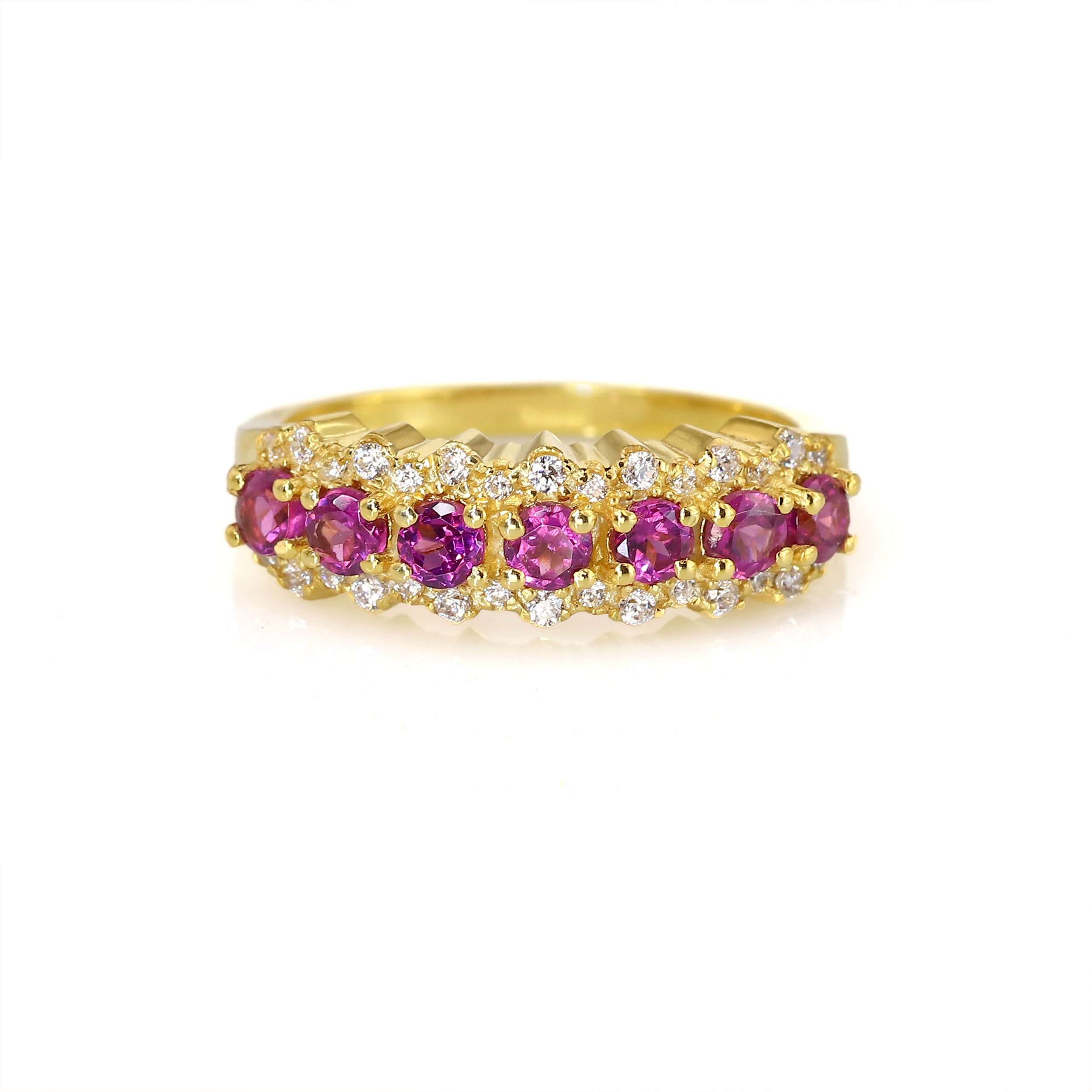 Nature Inspired Round Rhodolite & Moissanite Filigree Ring