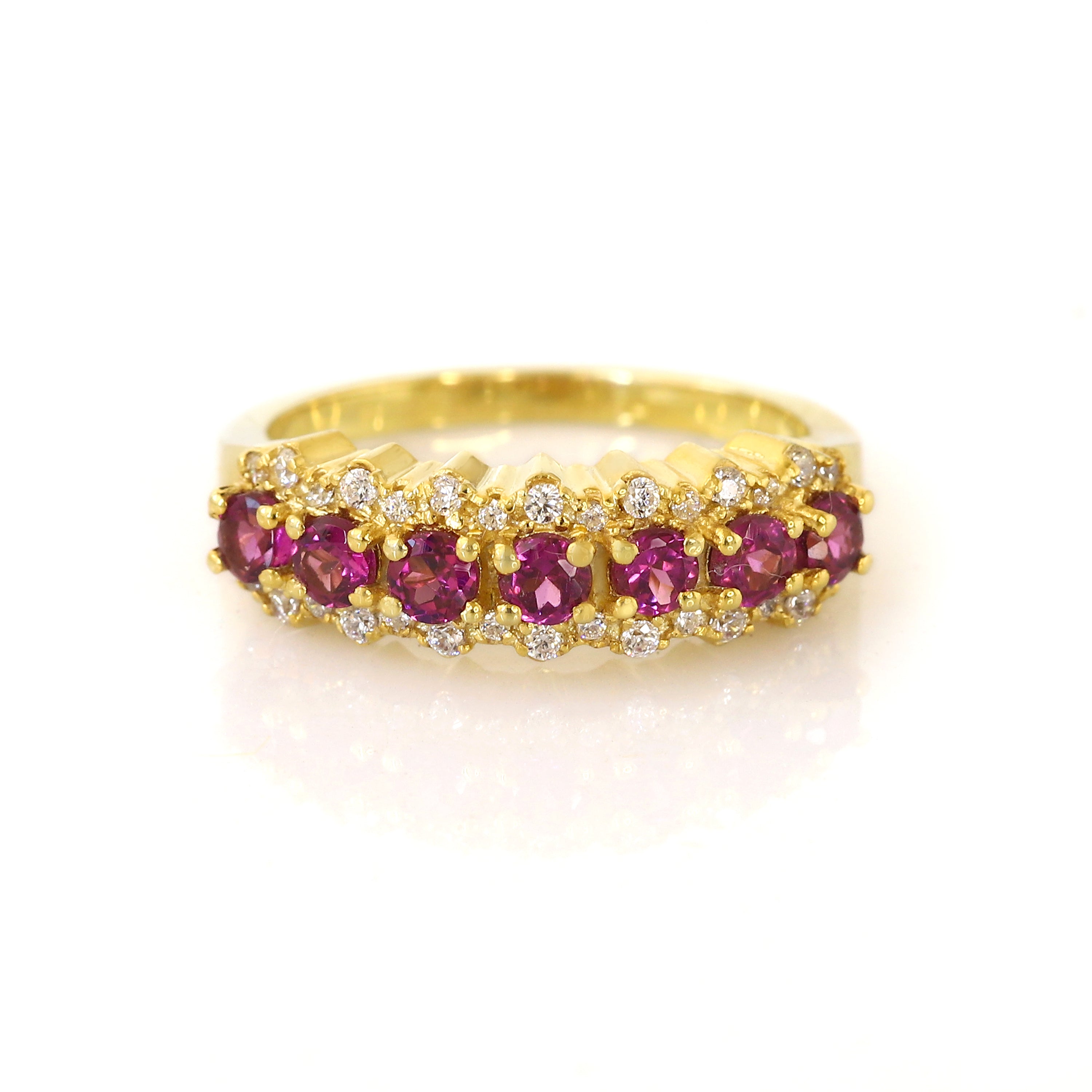 Nature Inspired Round Rhodolite & Moissanite Filigree Ring