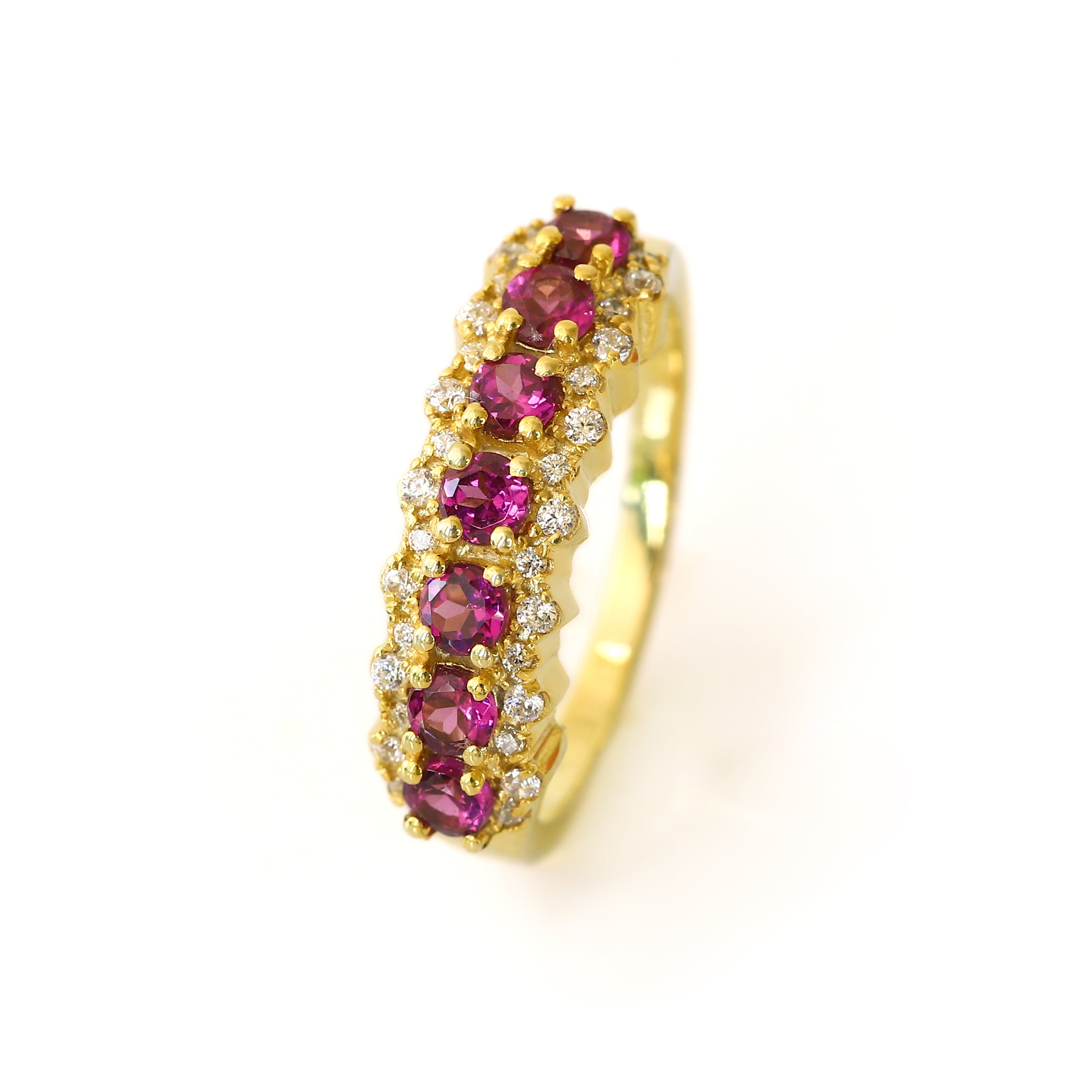 Nature Inspired Round Rhodolite & Moissanite Filigree Ring