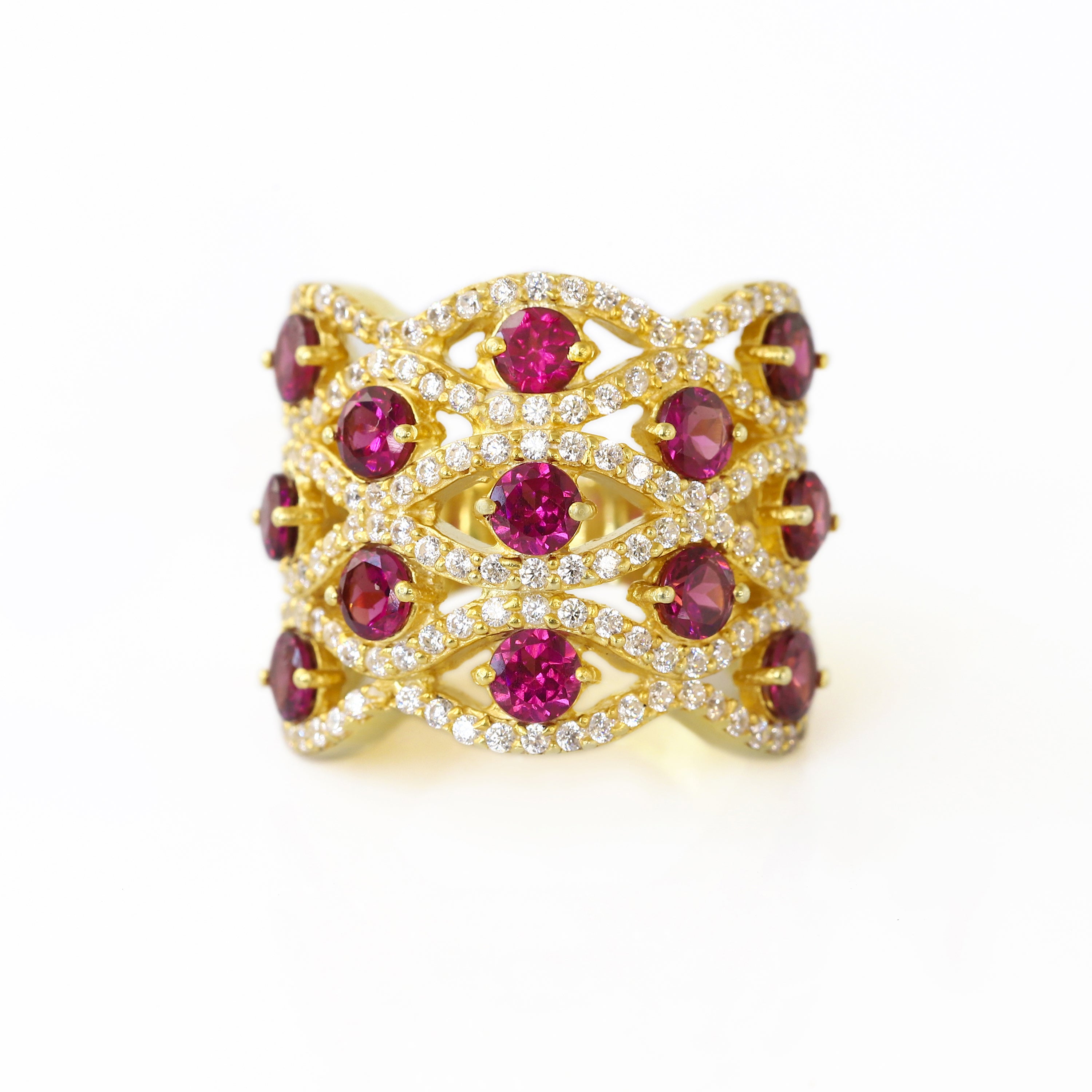 Nature Inspired Round Rhodolite and Diamond Filigree Ring