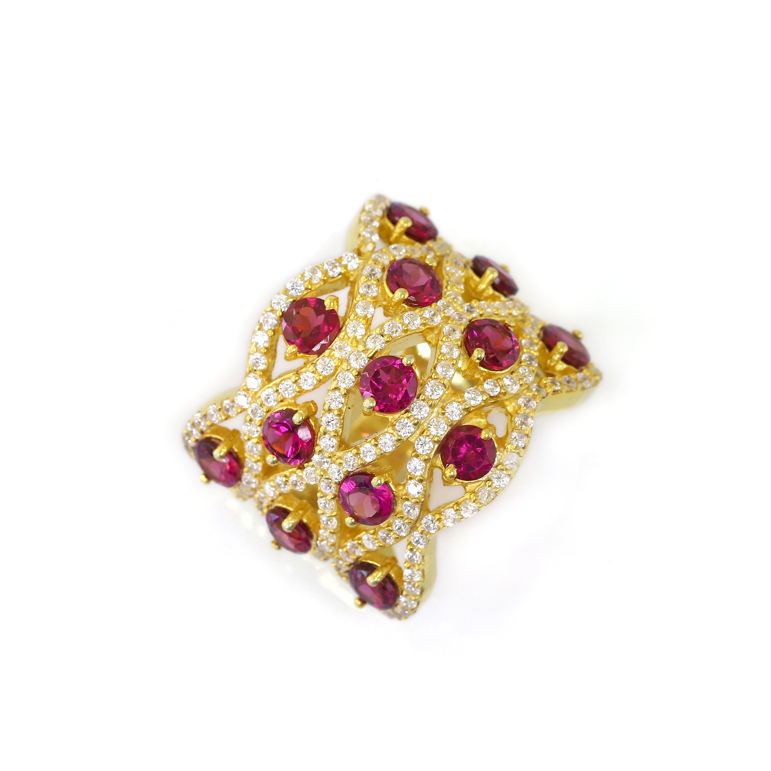 Nature Inspired Round Rhodolite and Diamond Filigree Ring