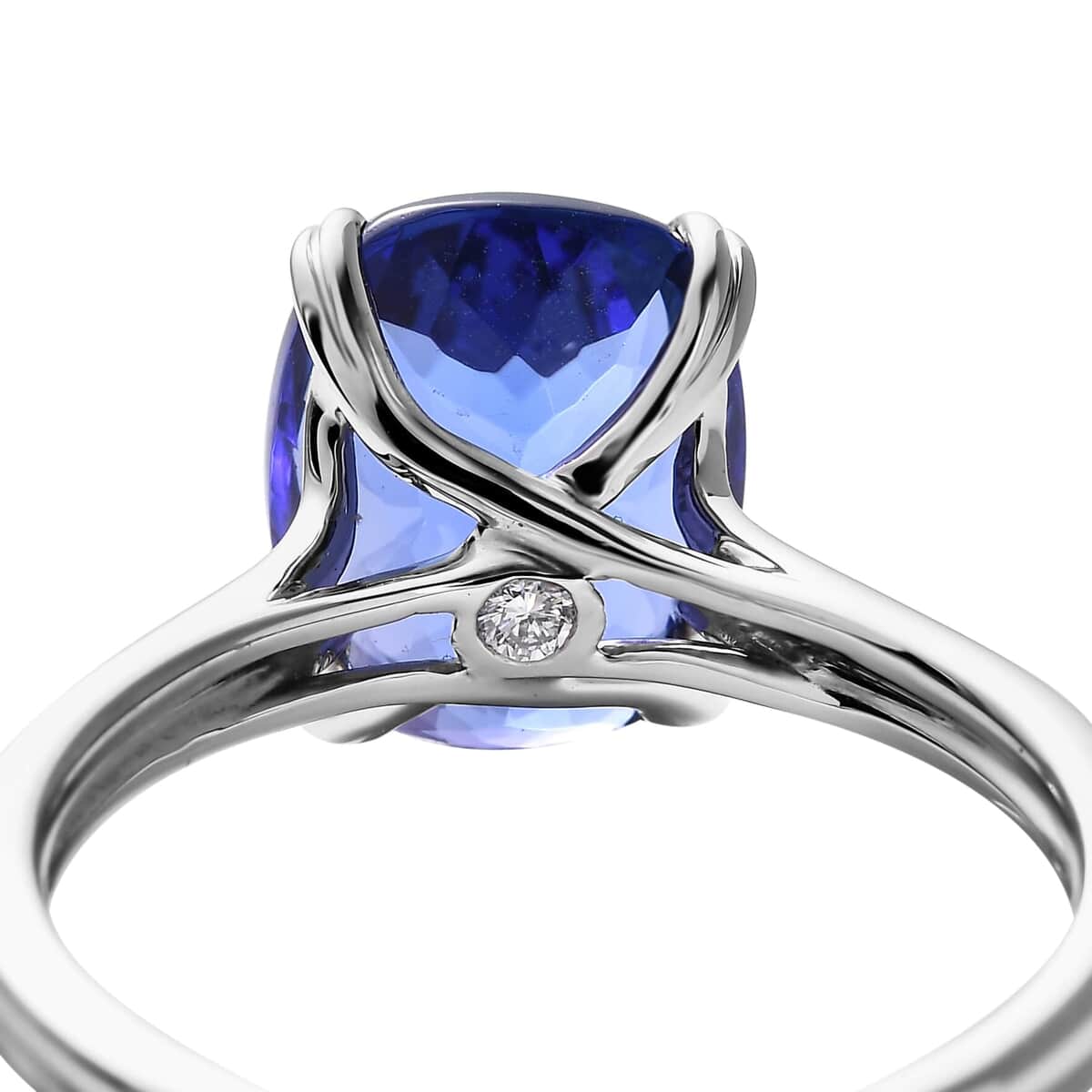 Long Cushion Tanzanite Solitaire Ring with a Diamond Accent