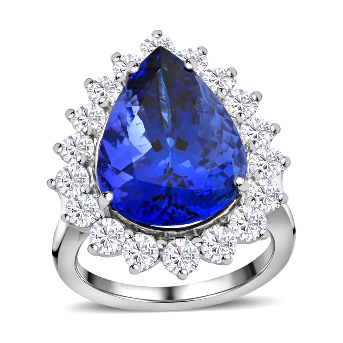 Chunky AAAA Pear Tanzanite Ring with Diamond Halo