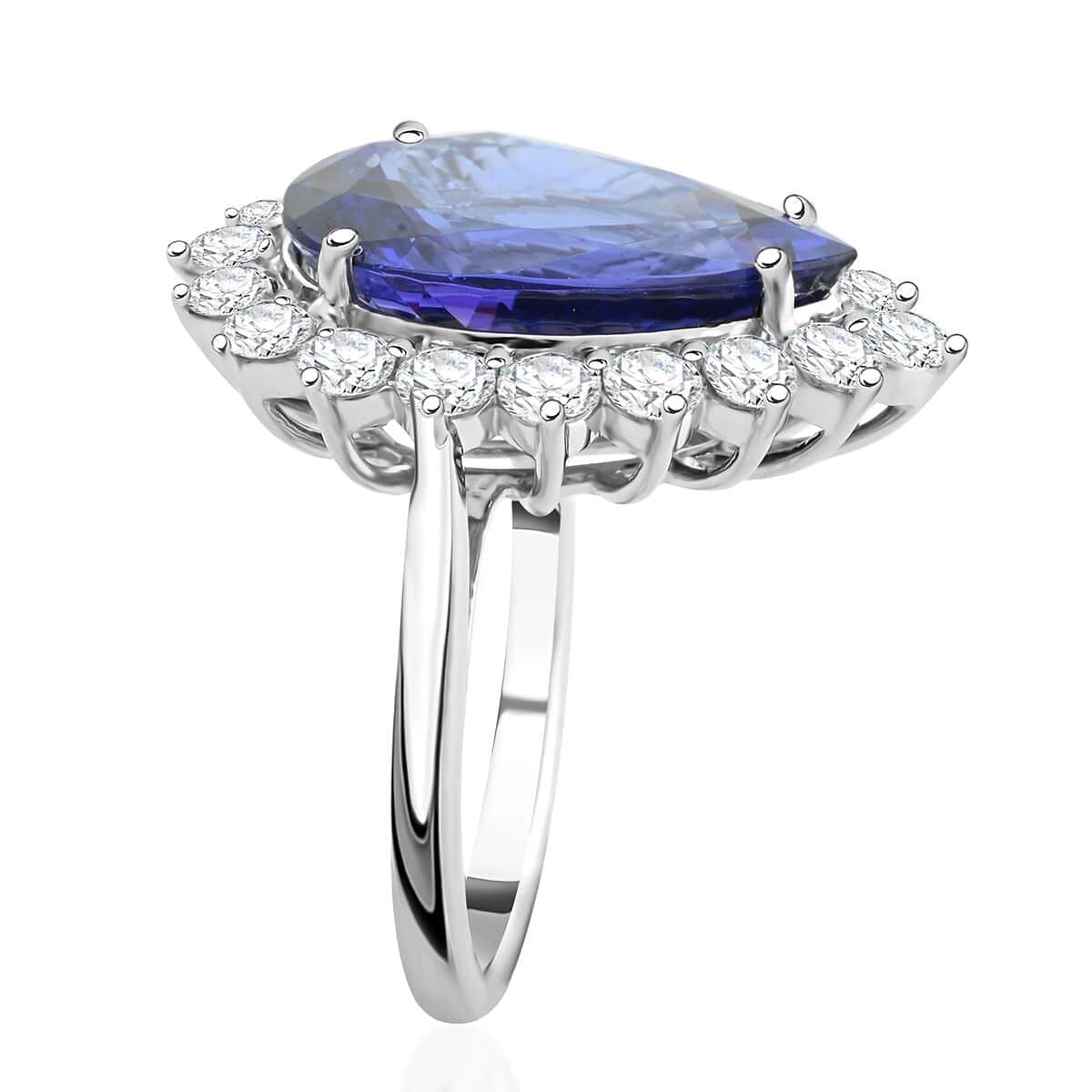 Chunky AAAA Pear Tanzanite Ring with Diamond Halo