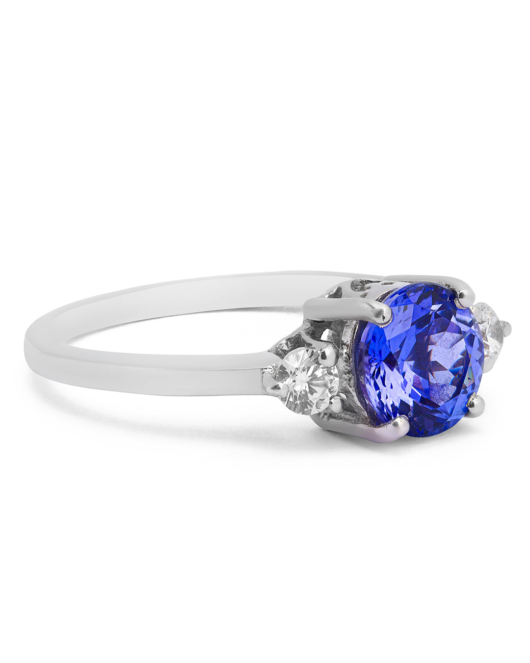 Classic Round Tanzanite and Moissanite Three stone ring