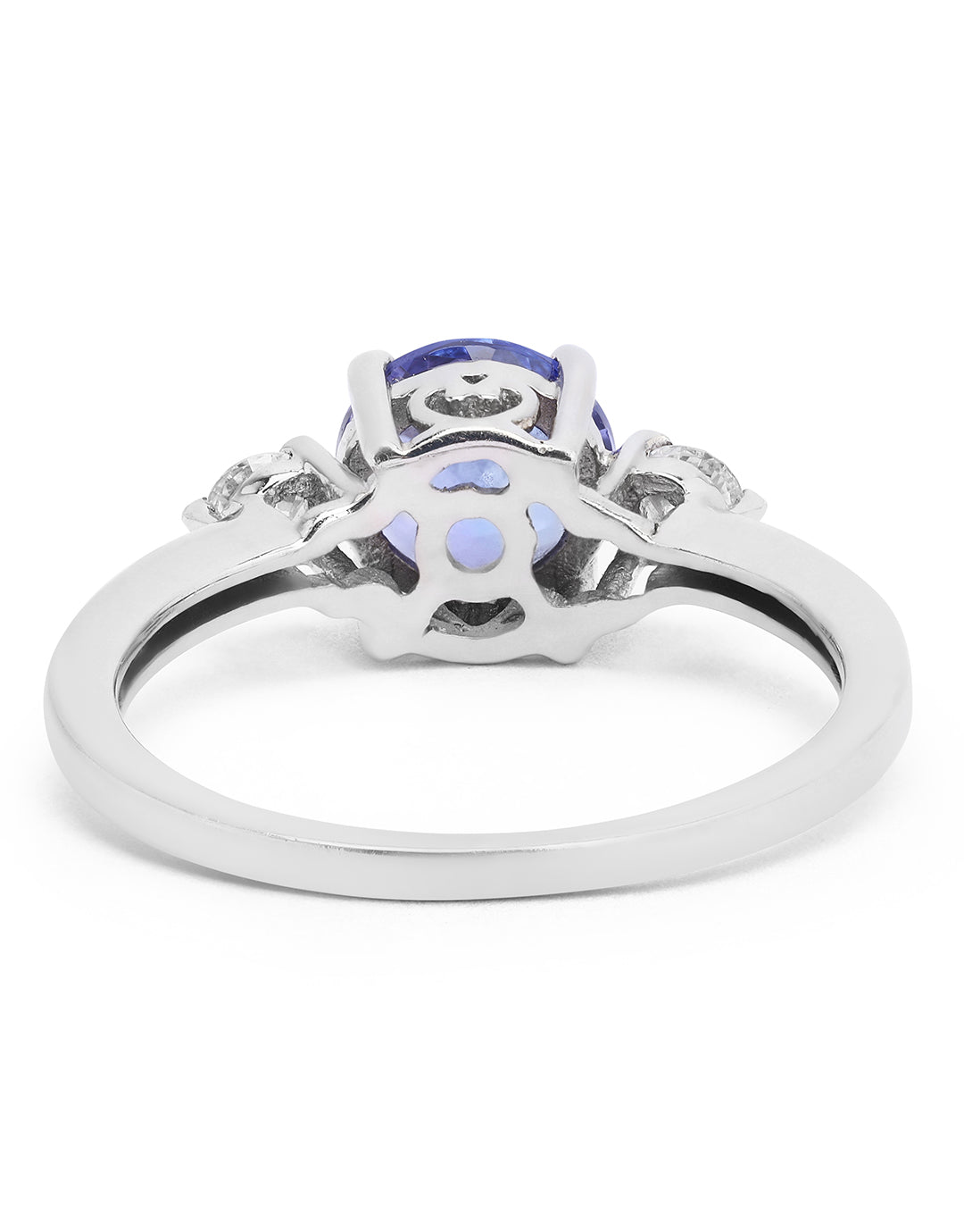 Classic Round Tanzanite and Moissanite Three stone ring