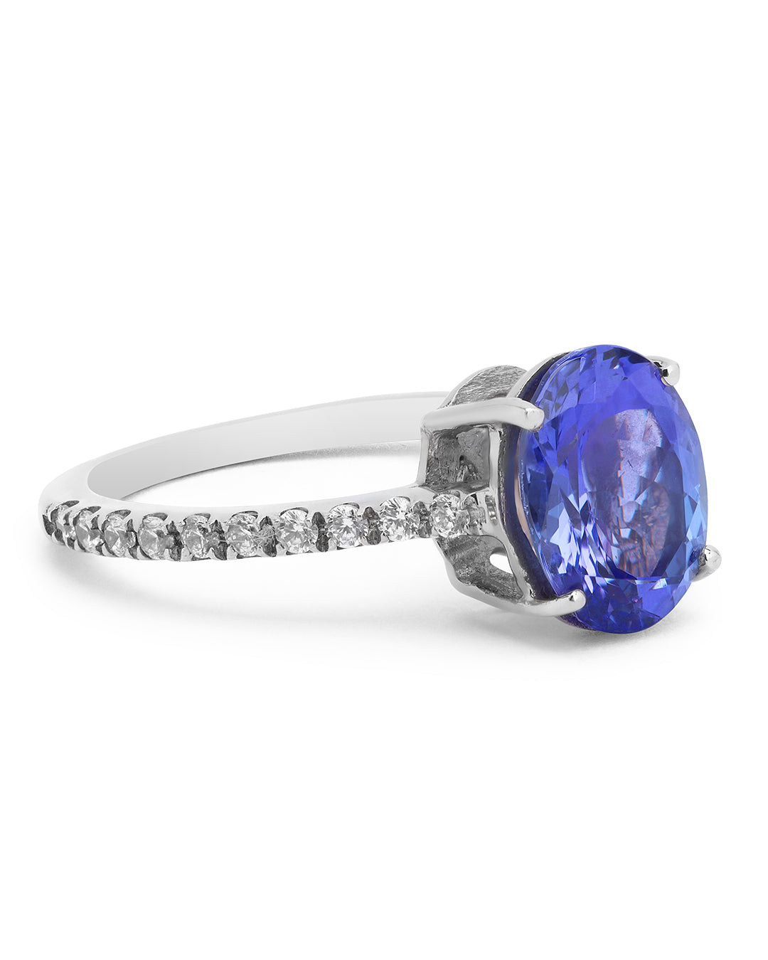 Sleek Shank Oval Cut Tanzanite Ring With Moissanite Accents