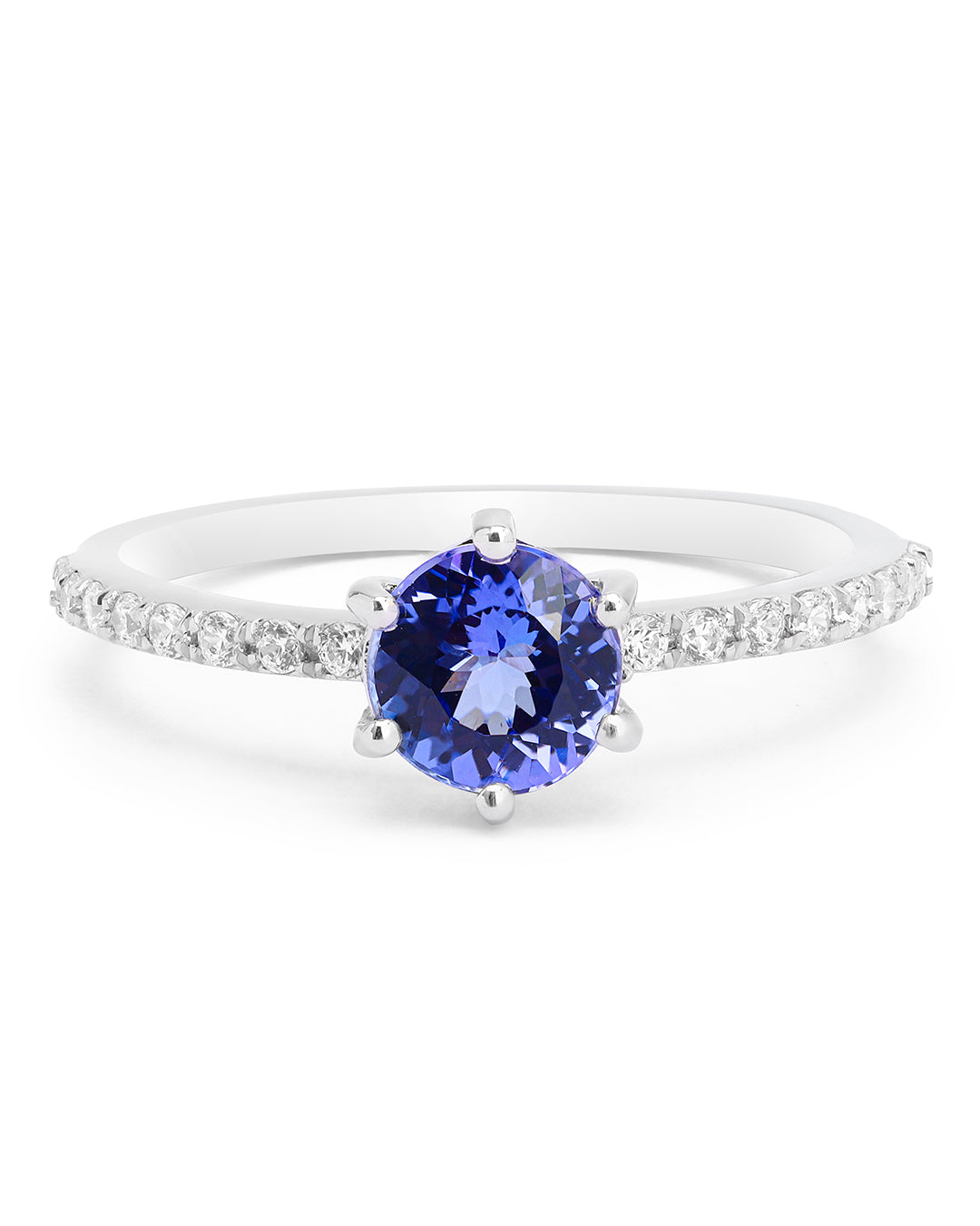 Six Prong-Set Tanzanite Ring with Moissanite Accents