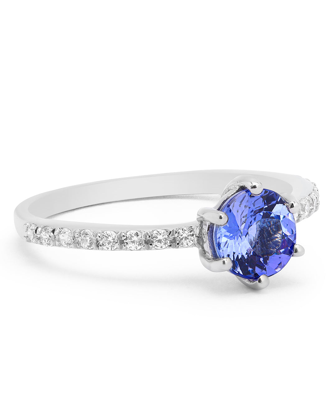 Six Prong-Set Tanzanite Ring with Moissanite Accents