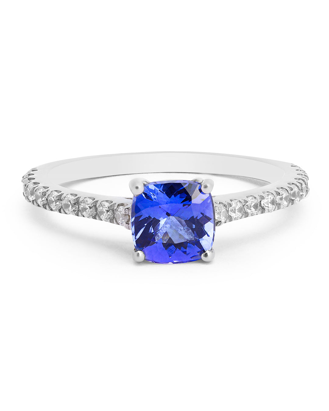 Cushion Tanzanite Ring with Moissanite Accents