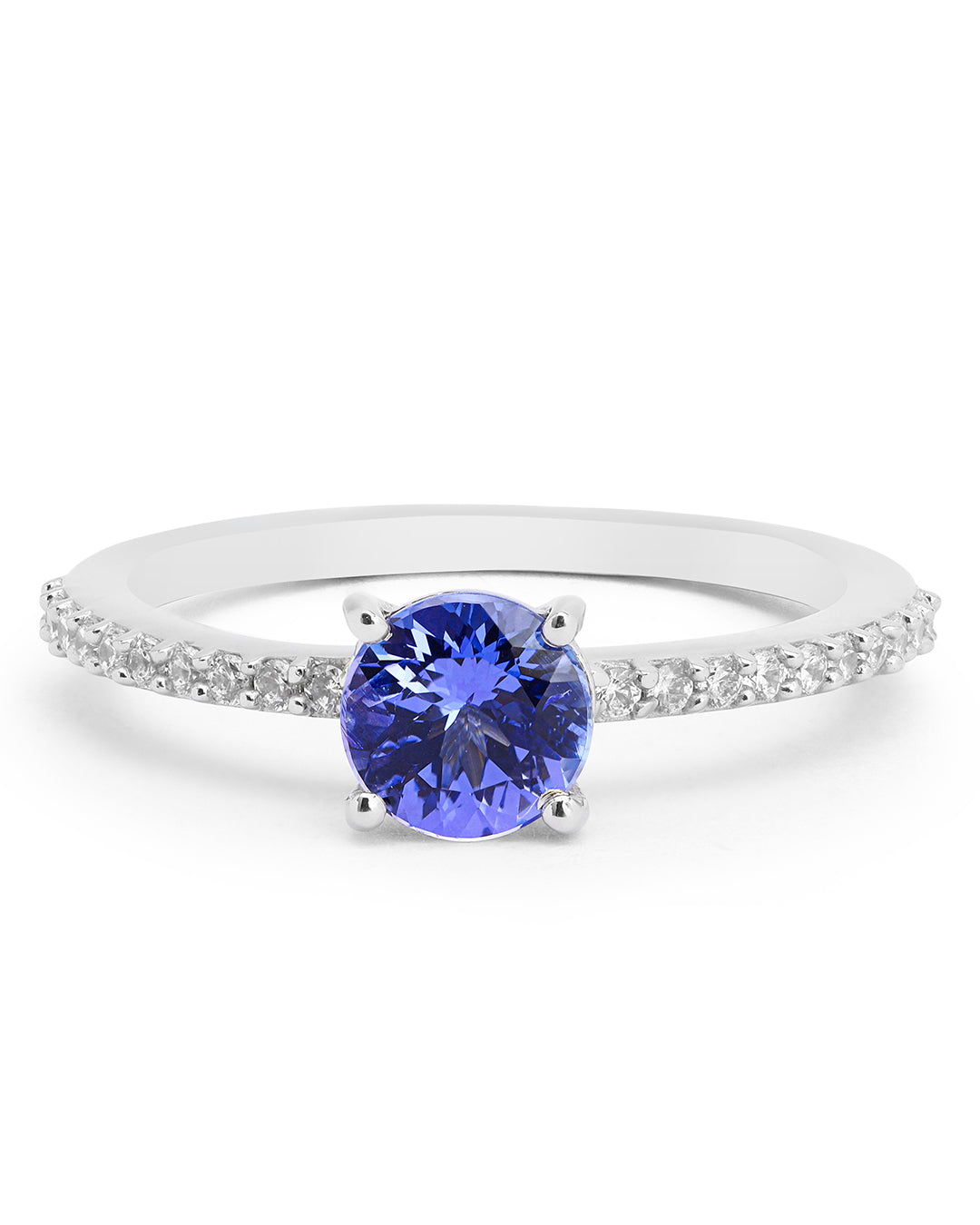 Round Tanzanite Ring with Moissanite Accent