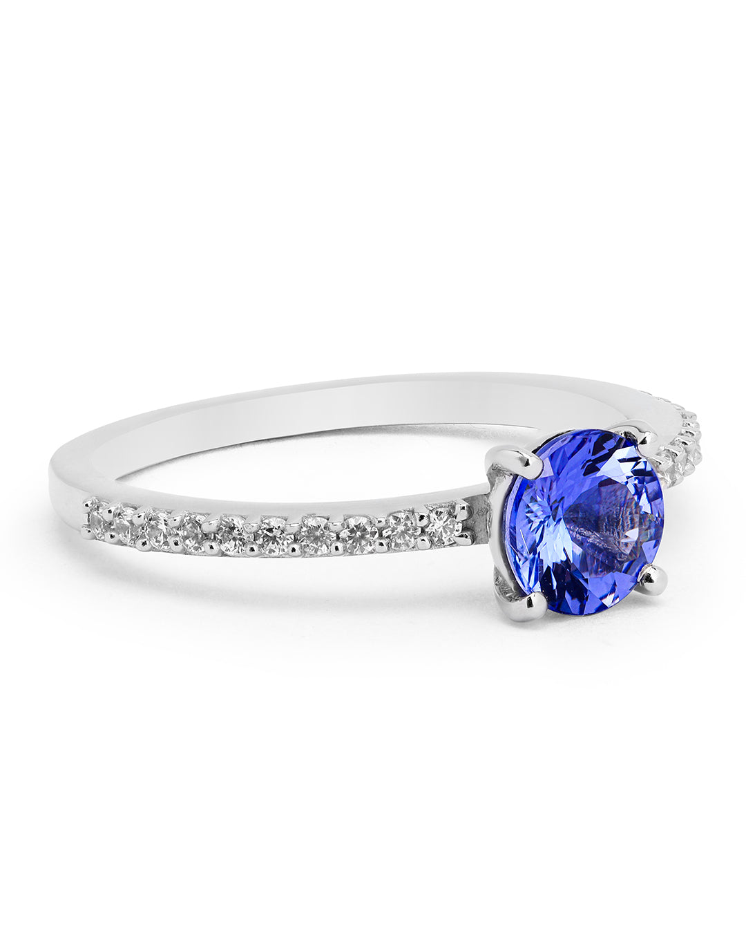 Round Tanzanite Ring with Moissanite Accent