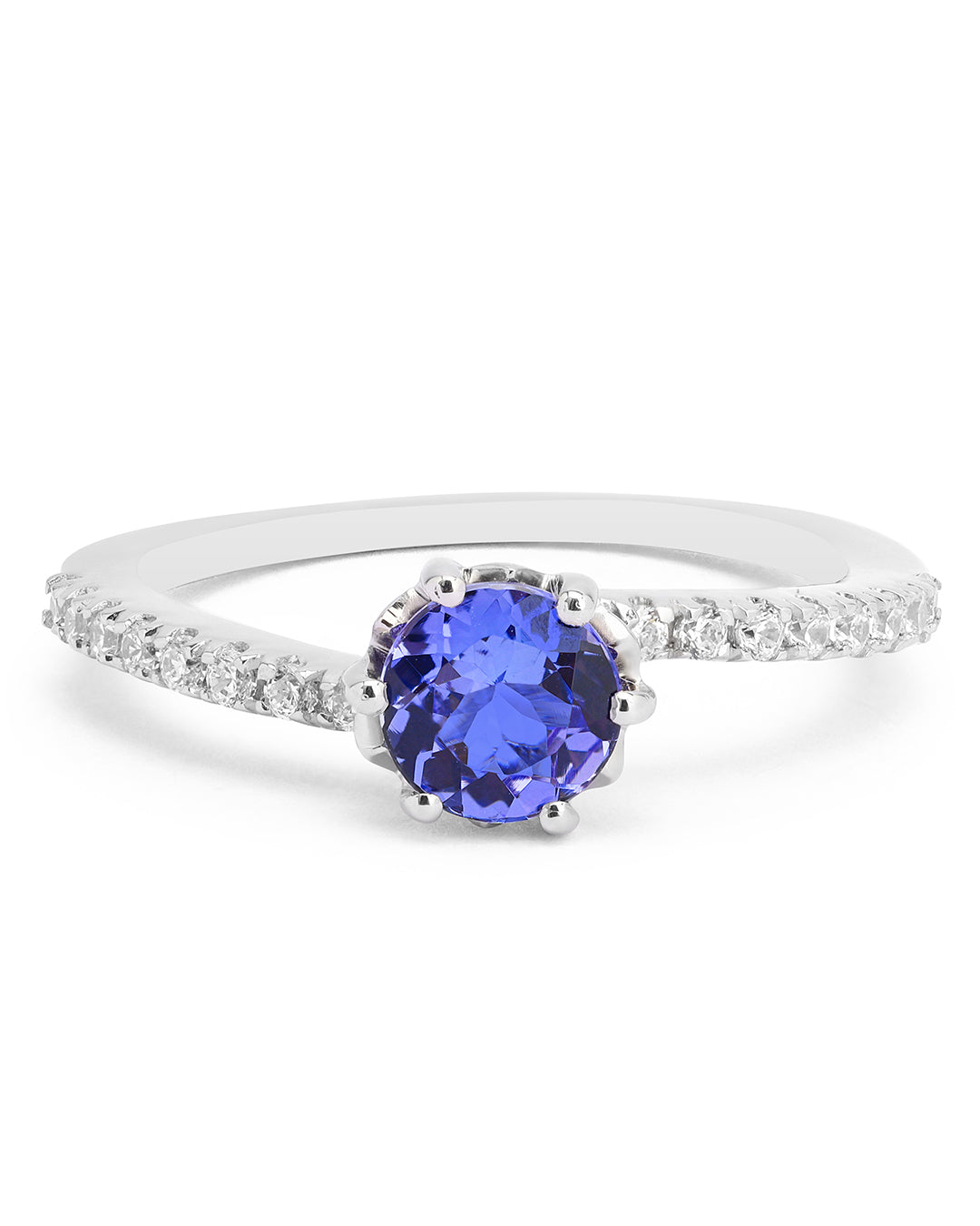 Prong-Set Tanzanite Bypass Ring with Moissanite Accents