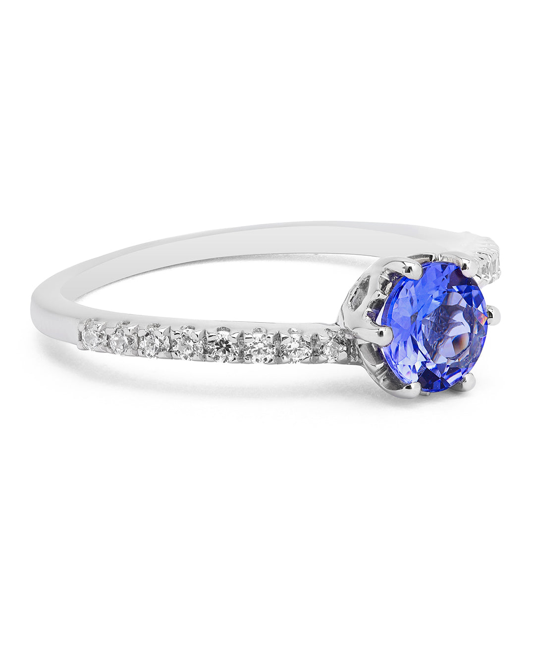 Prong-Set Tanzanite Bypass Ring with Moissanite Accents