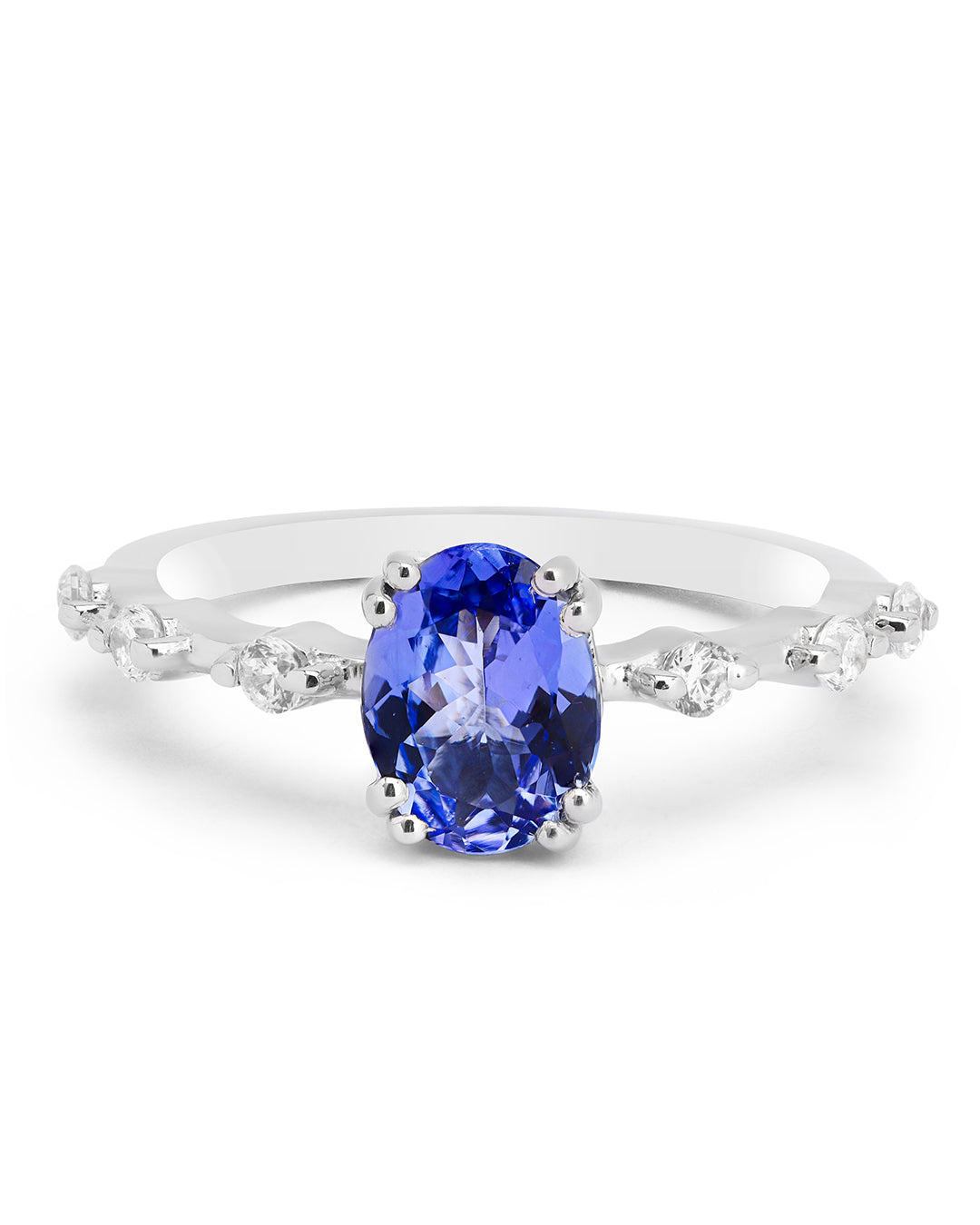 Solitaire Oval Tanzanite Solitaire Ring with Diamond Accents