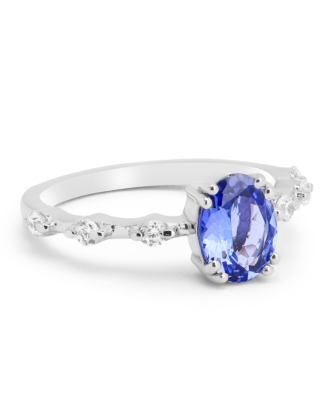 Solitaire Oval Tanzanite Solitaire Ring with Diamond Accents