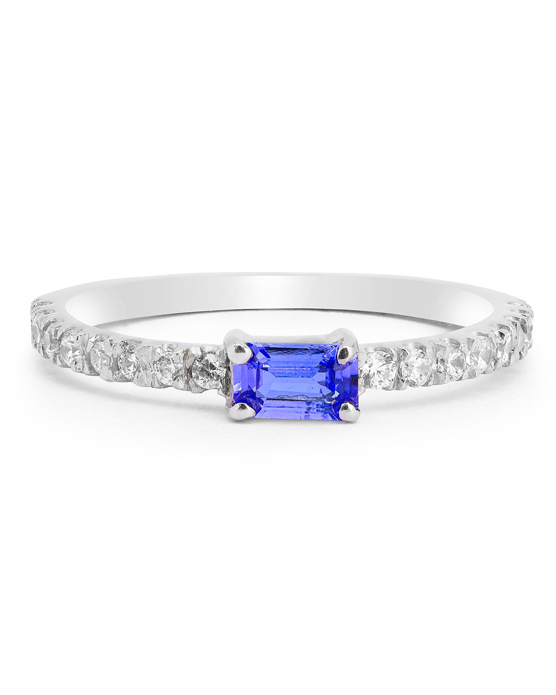 Dainty Baguette Tanzanite Ring with Moissanite