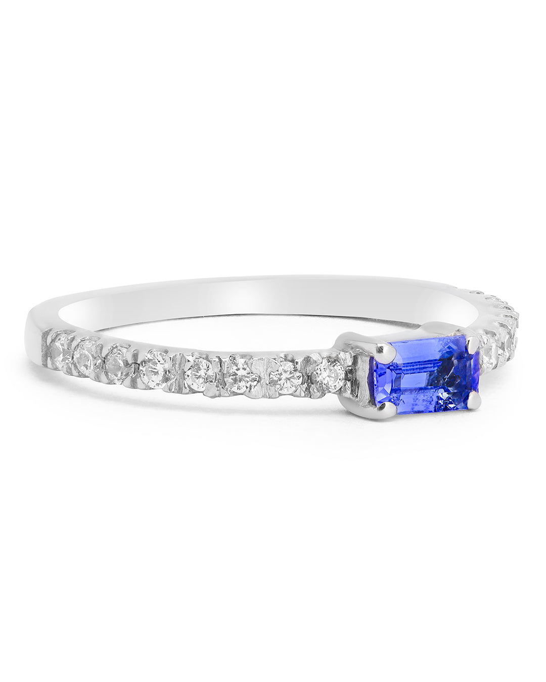 Dainty Baguette Tanzanite Ring with Moissanite