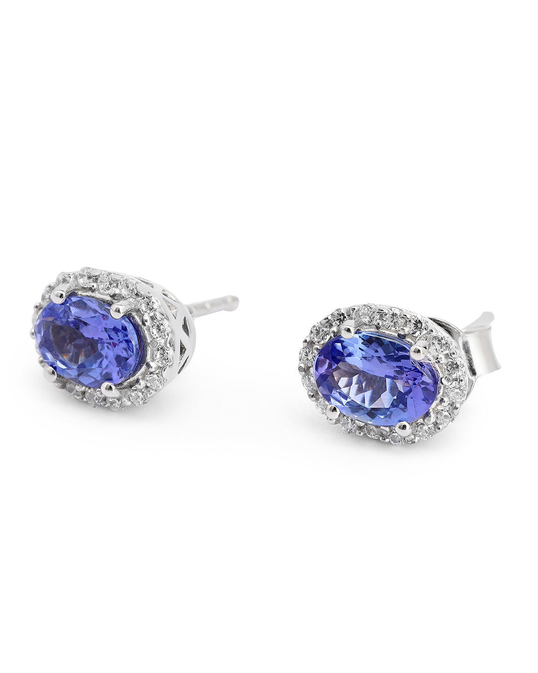 Vintage-Inspired Oval Tanzanite Halo Stud Earrings