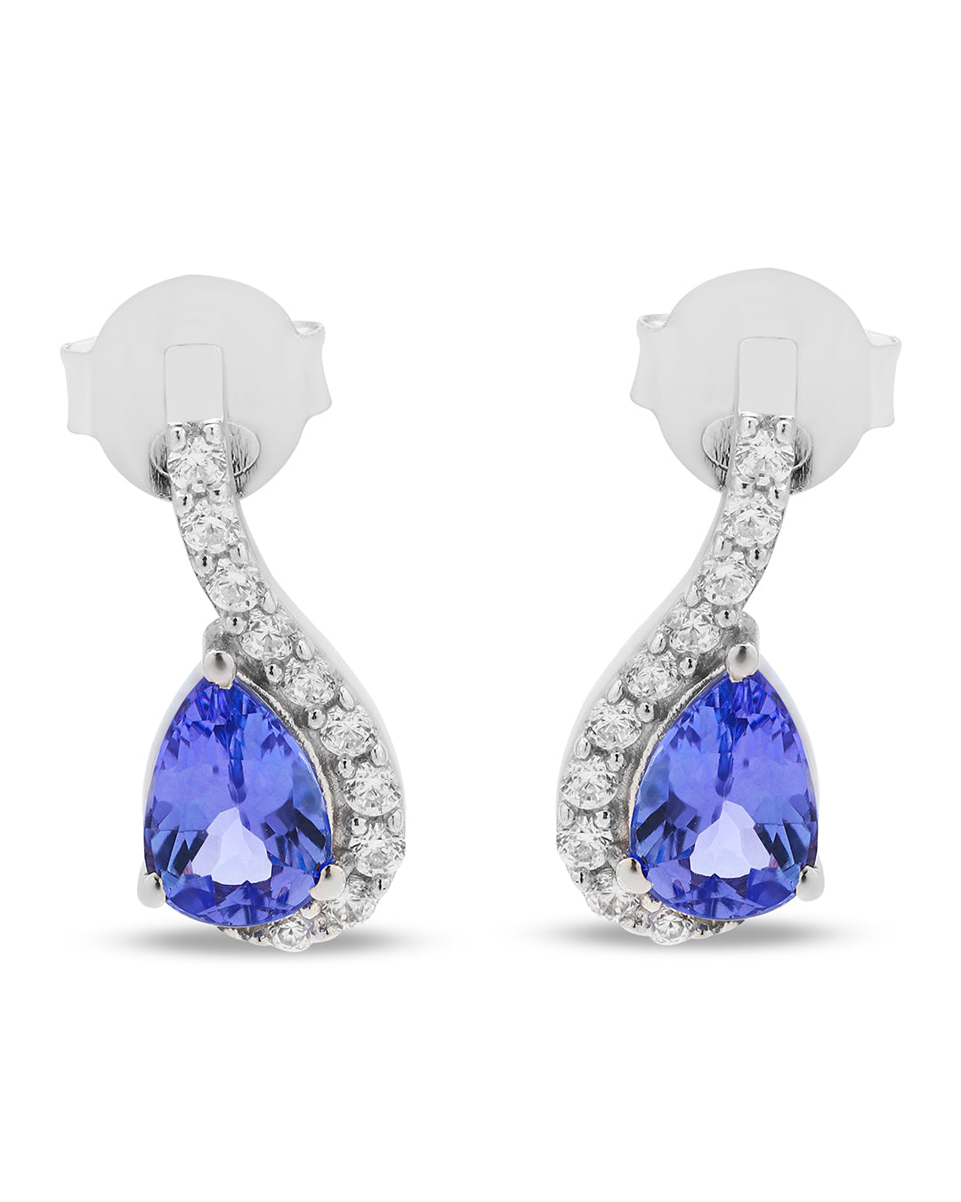 Pear-Shaped Tanzanite Stud Earrings with Moissanite