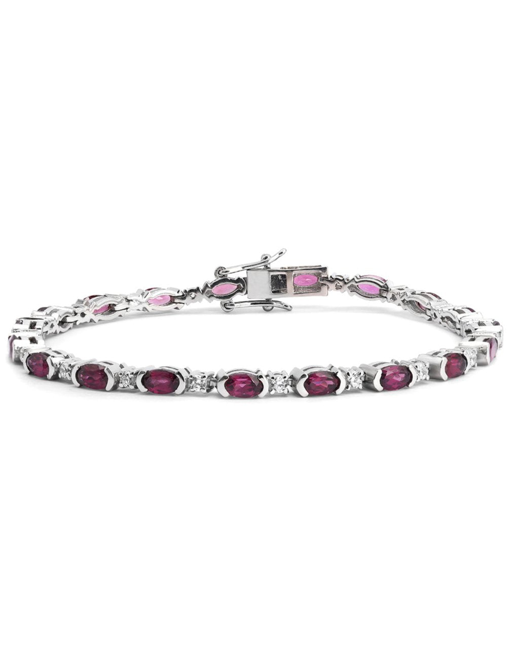 Classic Oval Rhodolite and Moissanite Tennis Bracelet