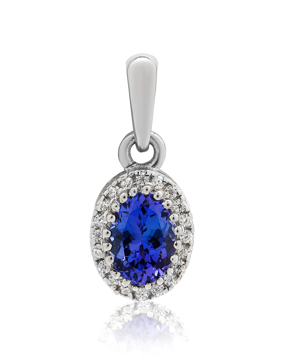 Oval Tanzanite Pendant with Floral Moissanite Halo