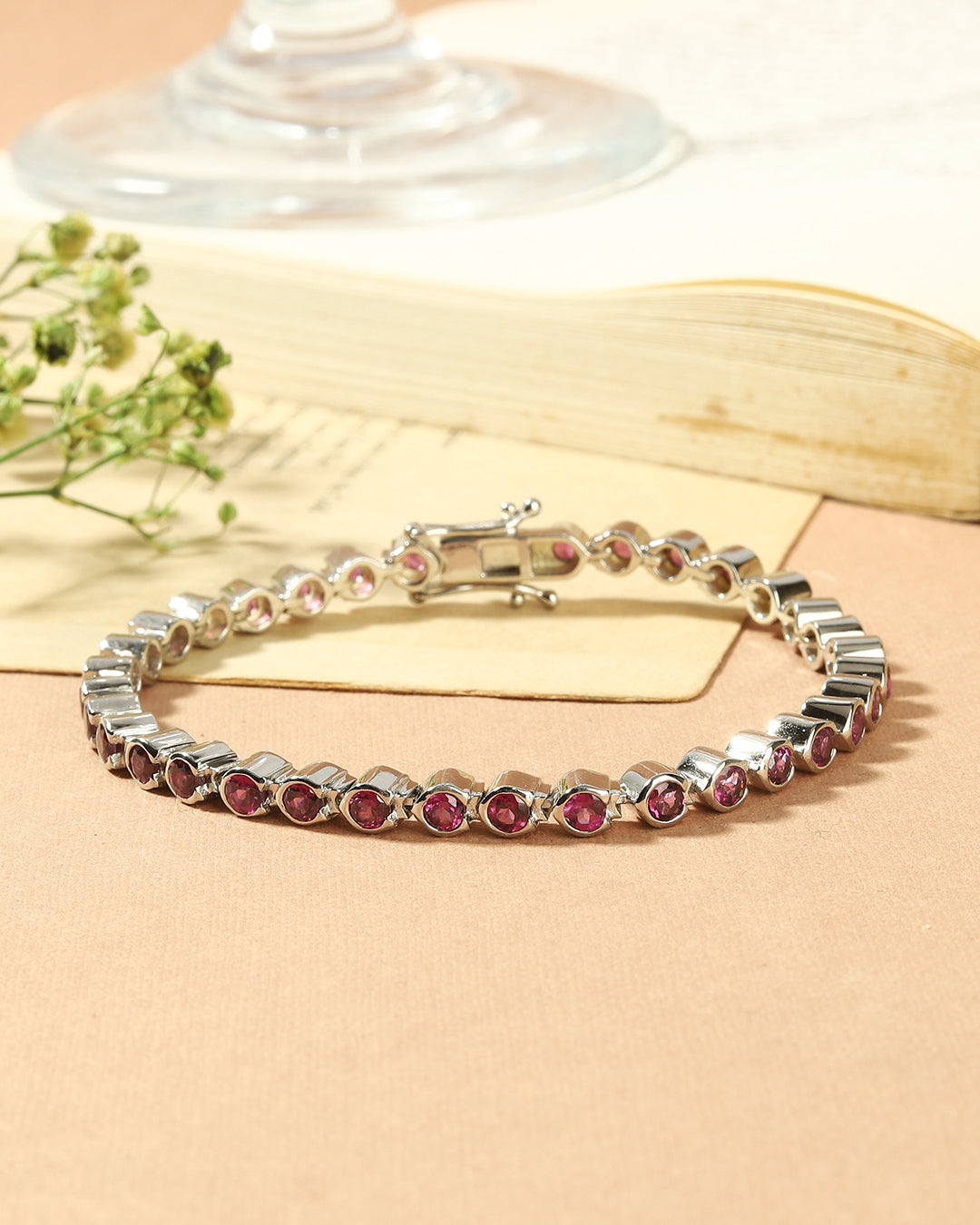 Bezel Set Round Rhodolite Tennis Bracelet