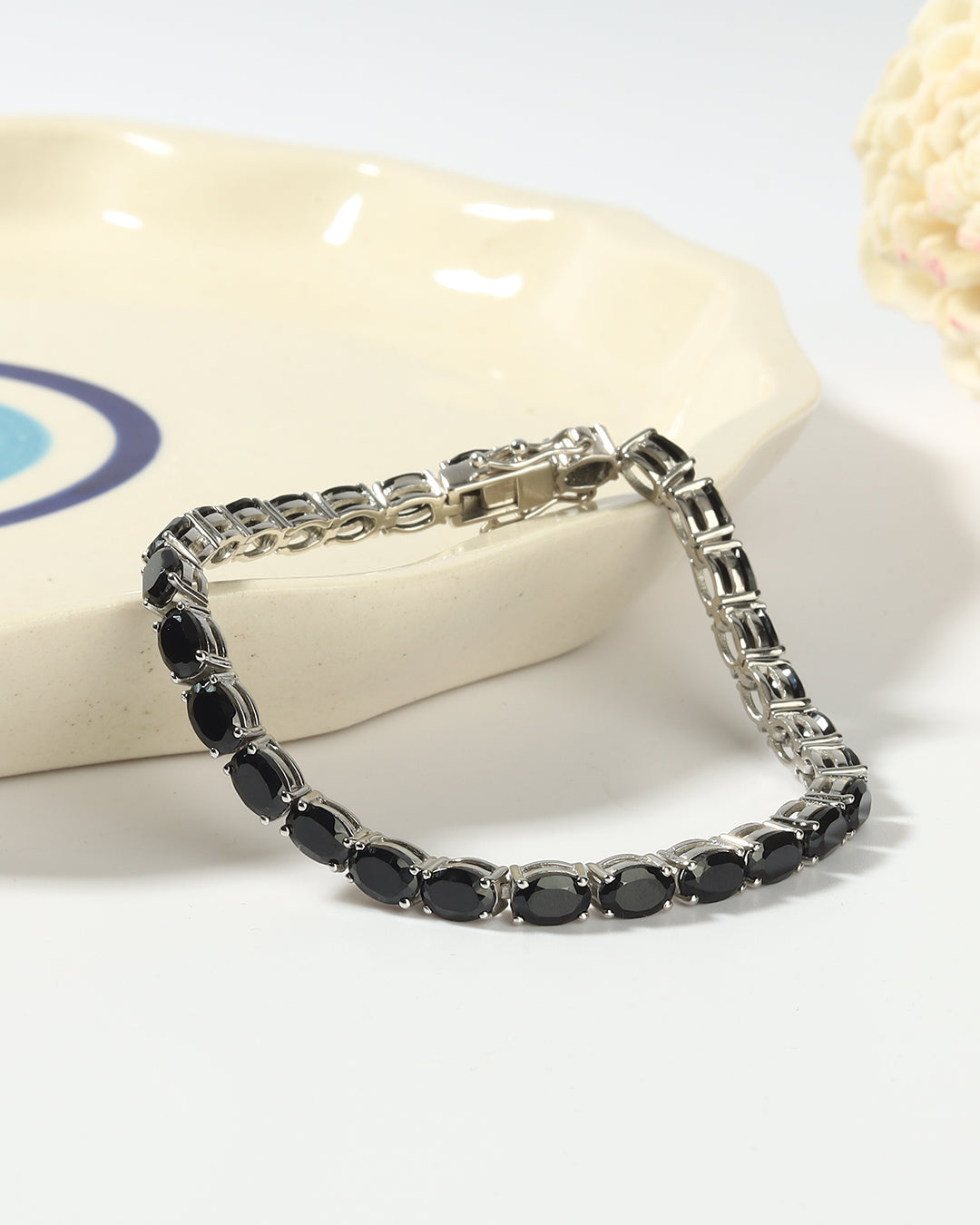 Black Spinel Oval Linear Tennis Bracelet