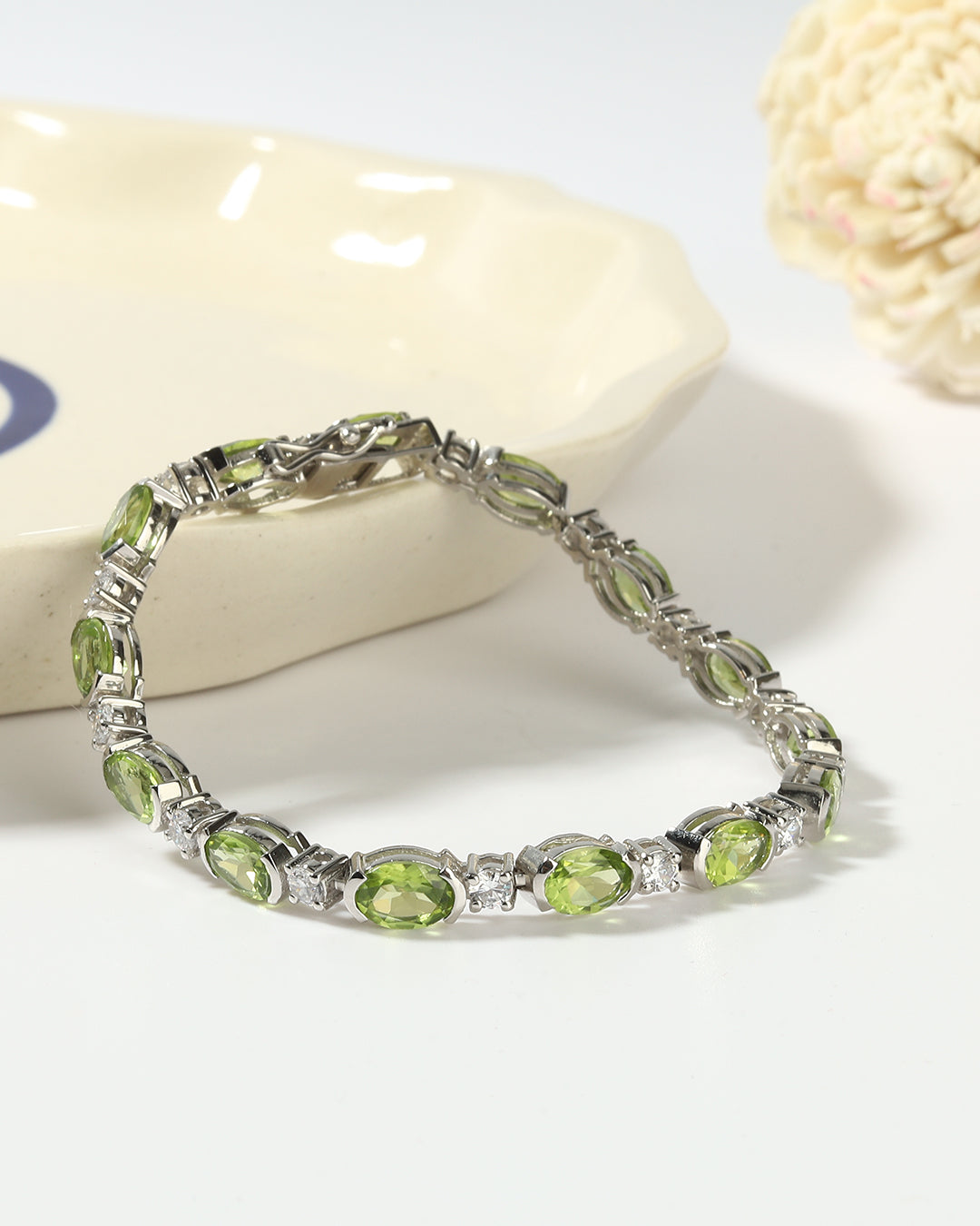 Classic Oval-Cut Peridot Bracelet with Moissanites