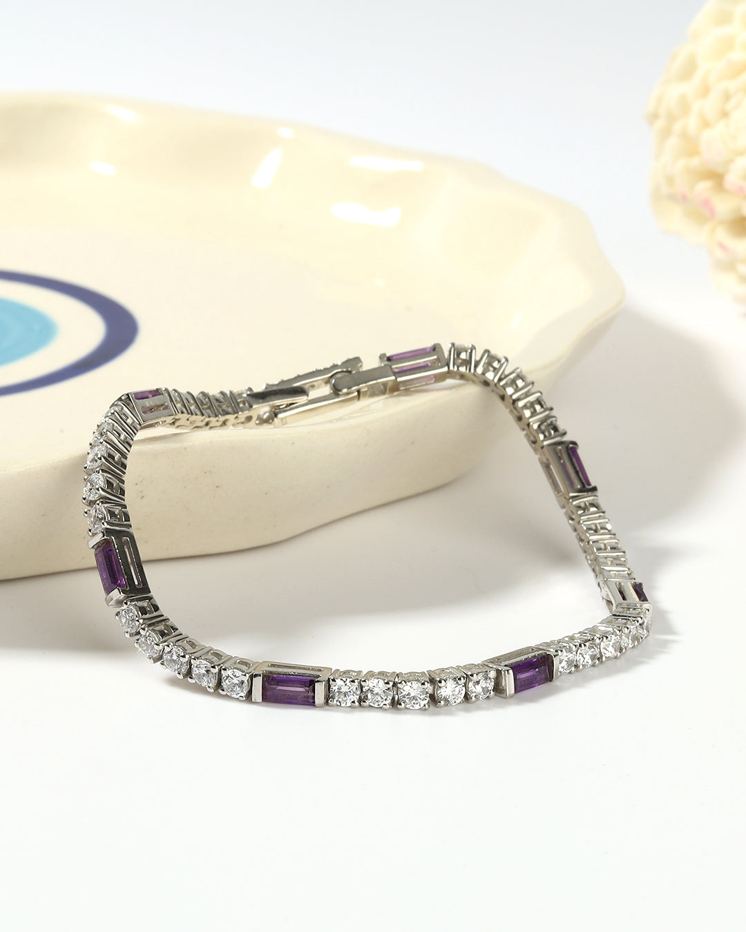 Bezel-Set Baguette Amethyst And Moissanite Bracelet