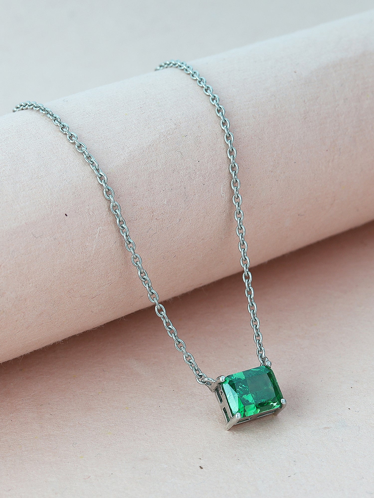 Lab-Grown Solitaire Emerald Moissanite Classic Pendant