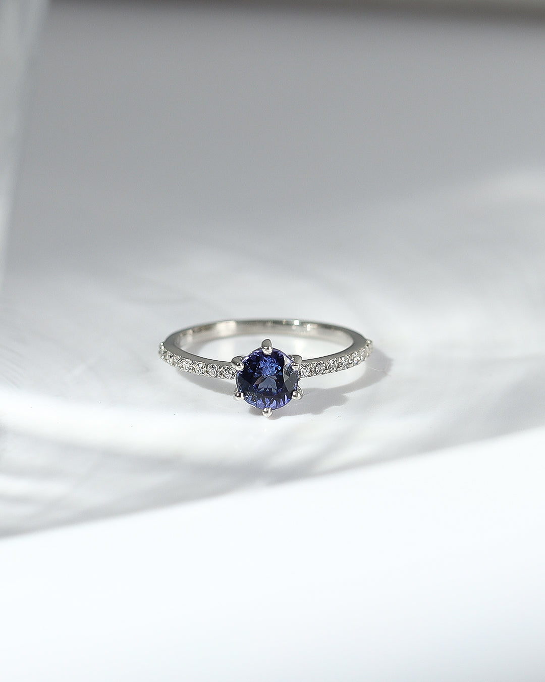 Six Prong-Set Tanzanite Ring with Moissanite Accents