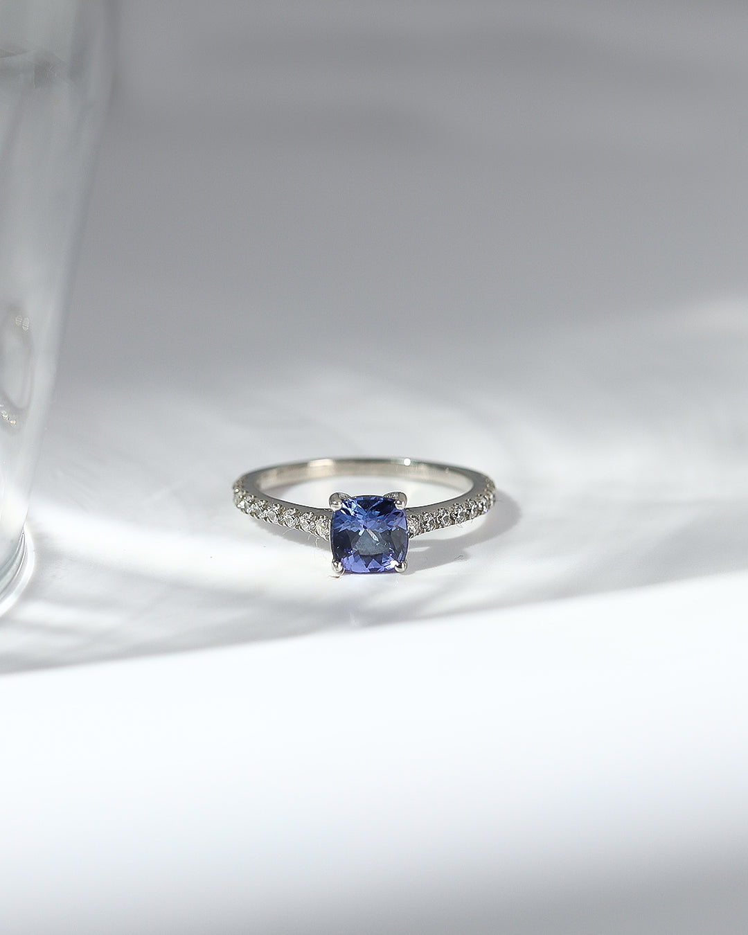 Cushion Tanzanite Ring with Moissanite Accents