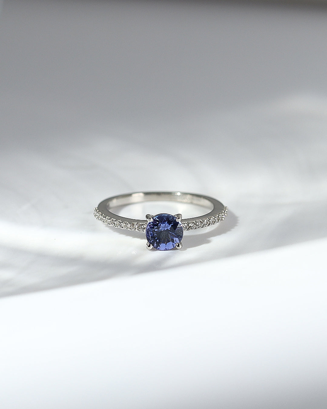 Round Tanzanite Ring with Moissanite Accent