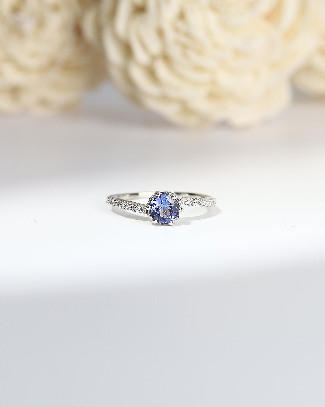 Prong-Set Tanzanite Bypass Ring with Moissanite Accents