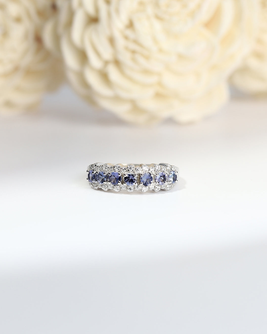 Vintage Style Oval Tanzanite Ring with Moissanite