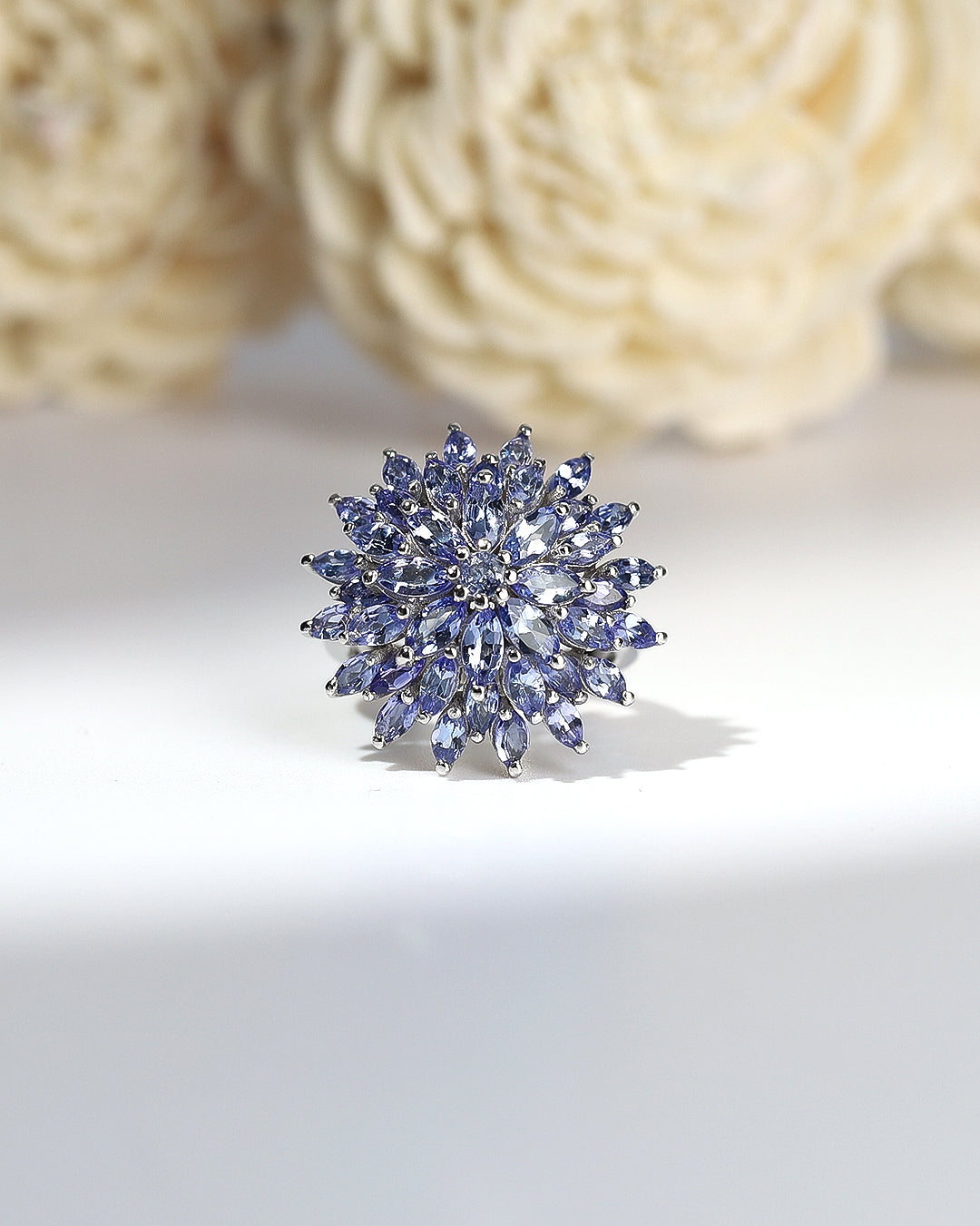 Marquise Tanzanite Floral Cluster Ring