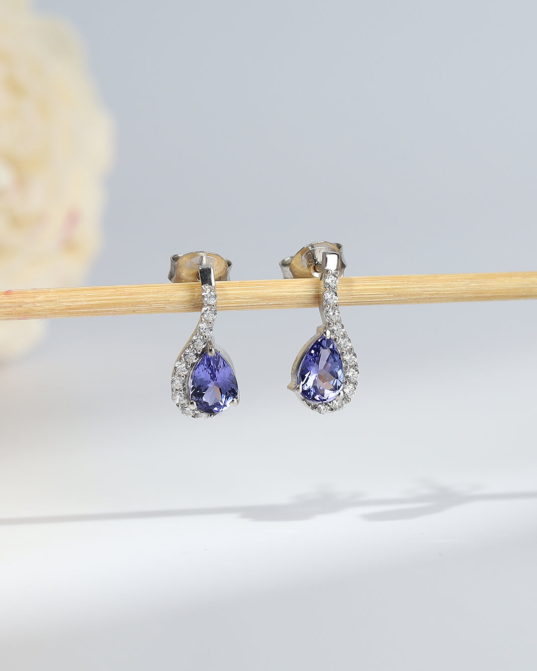 Pear-Shaped Tanzanite Stud Earrings with Moissanite