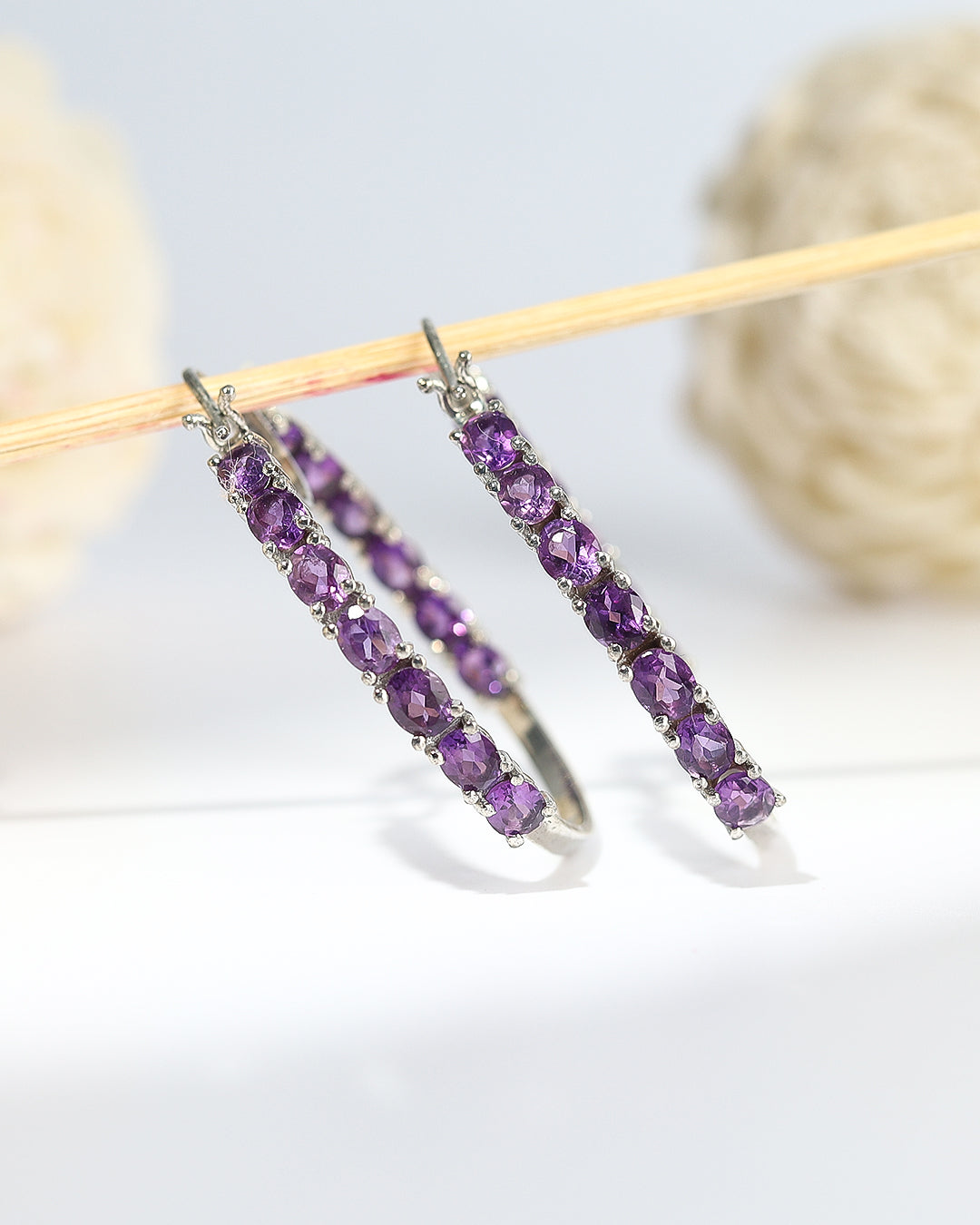 Prong-Set Amethyst Inside-Out Large Hoop Earrings