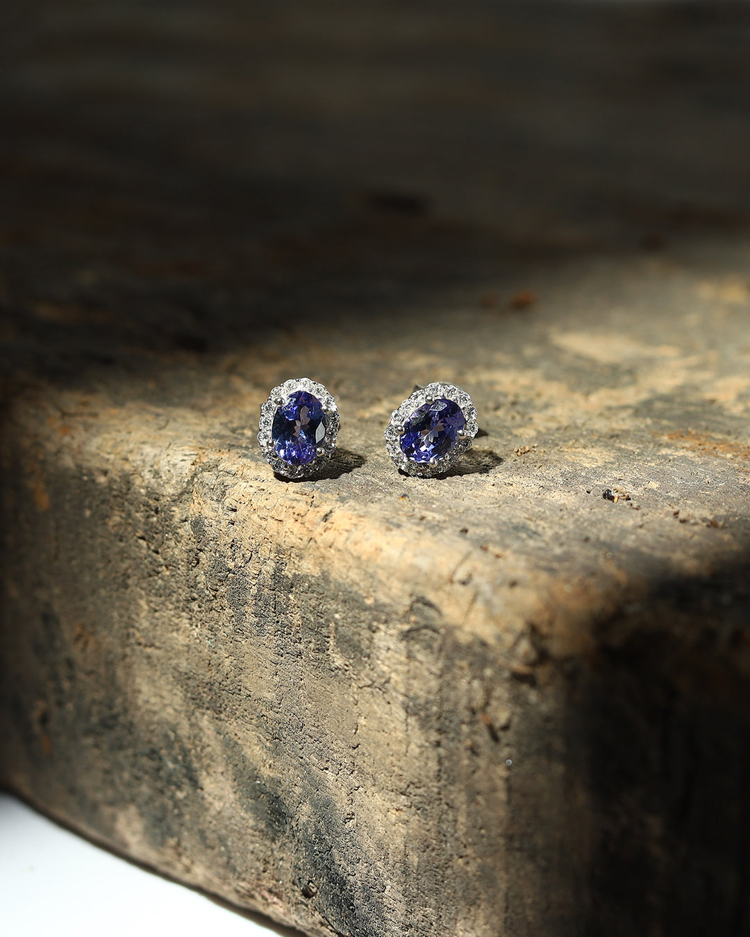 Vintage-Inspired Oval Tanzanite Halo Stud Earrings