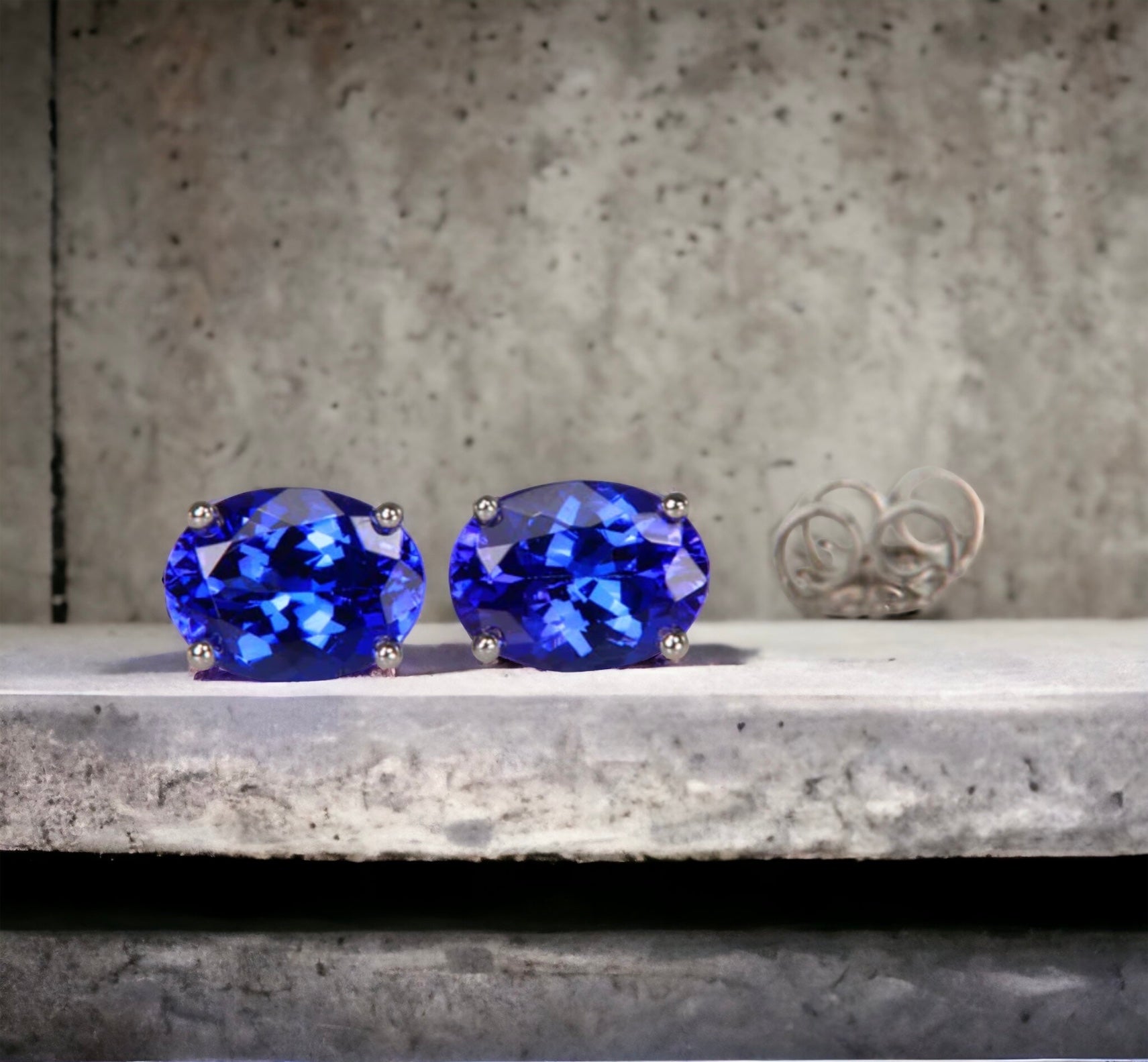 Prong-Set Oval Solitaire Tanzanite Stud Earrings