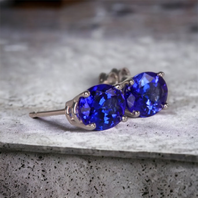 Prong-Set Oval Solitaire Tanzanite Stud Earrings