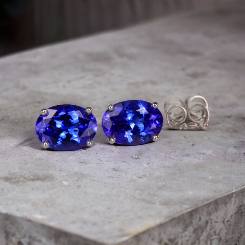 Prong-Set Oval Solitaire Tanzanite Stud Earrings