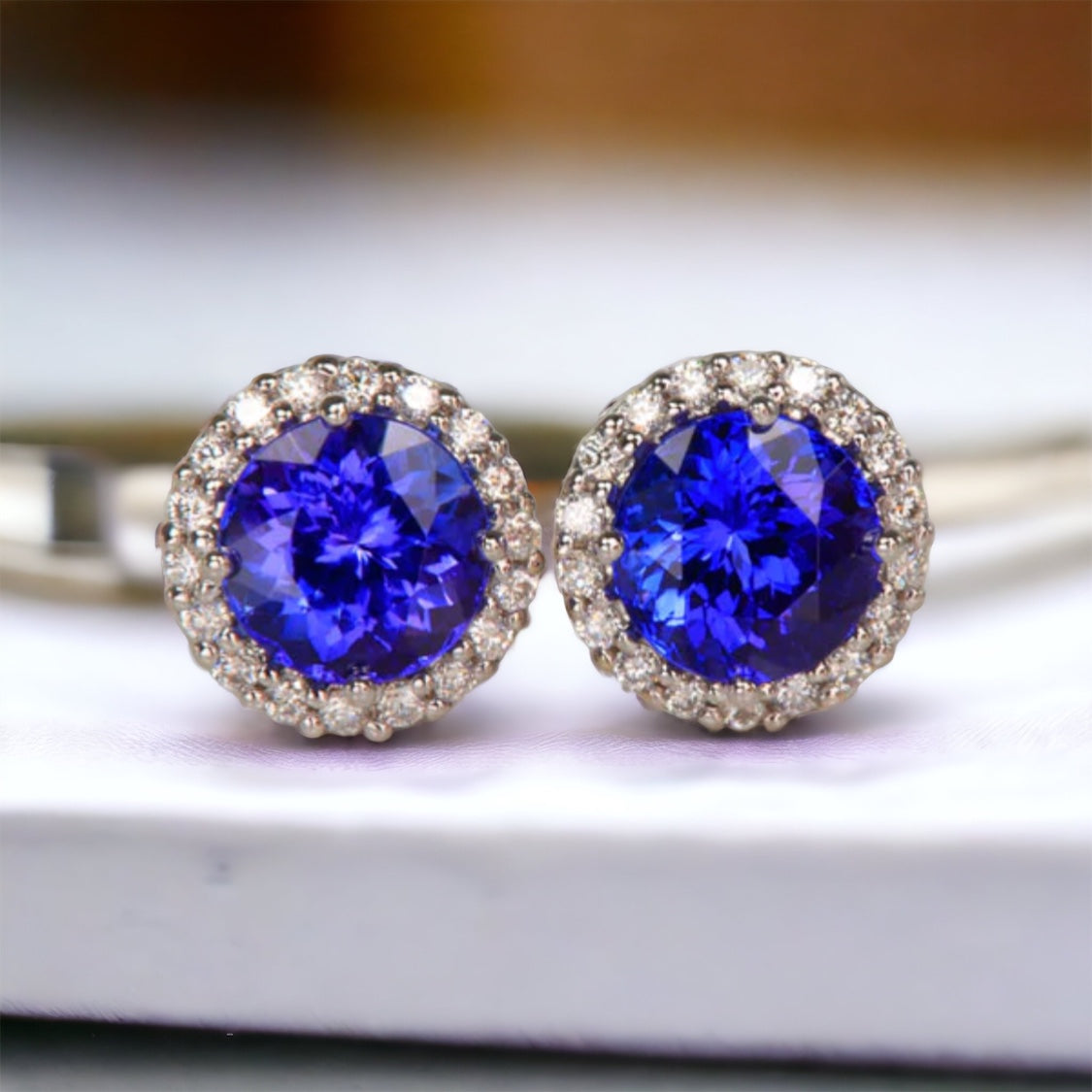 Deluxe Round Tanzanite and Moissanite stud earrings