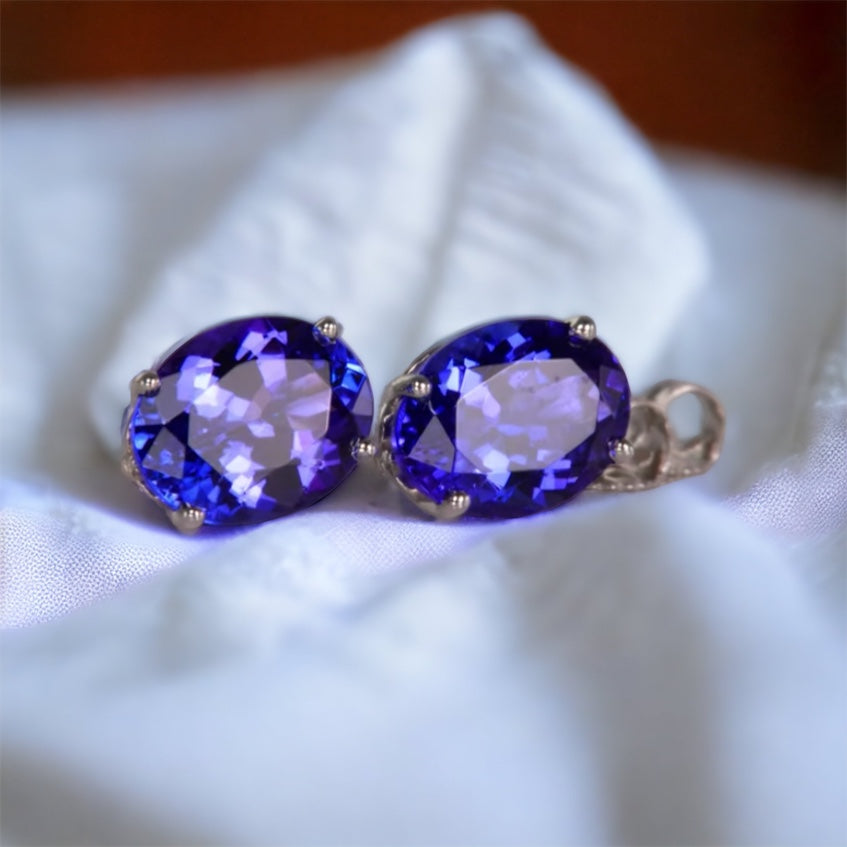 Prong-Set Oval Solitaire Tanzanite Stud Earrings