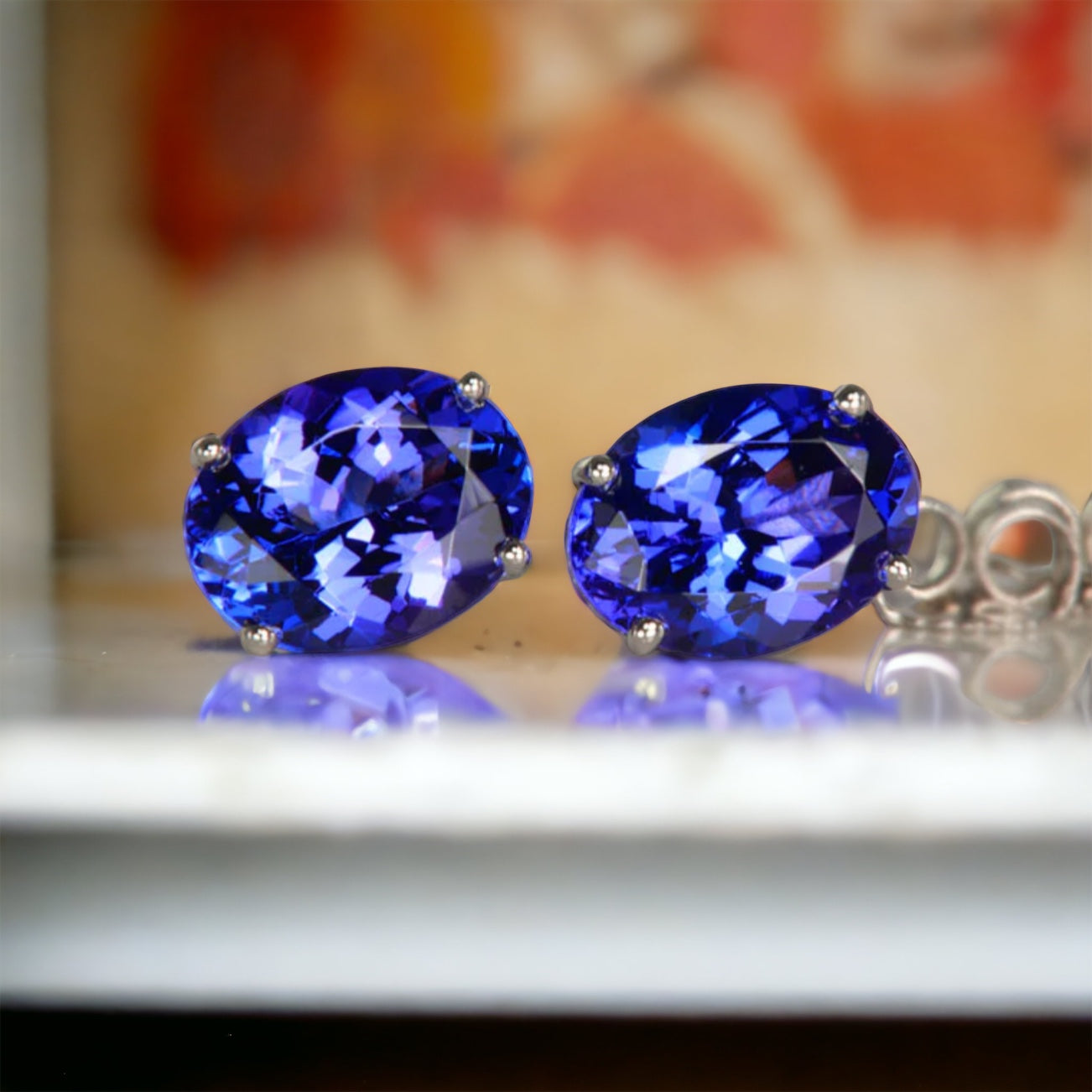 Prong-Set Oval Solitaire Tanzanite Stud Earrings