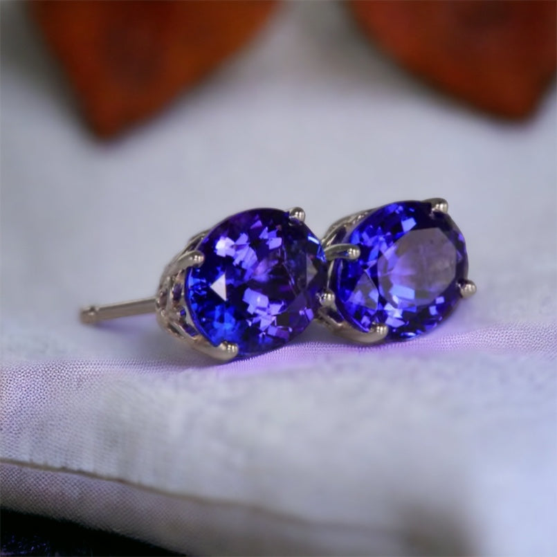 Prong-Set Oval Solitaire Tanzanite Stud Earrings