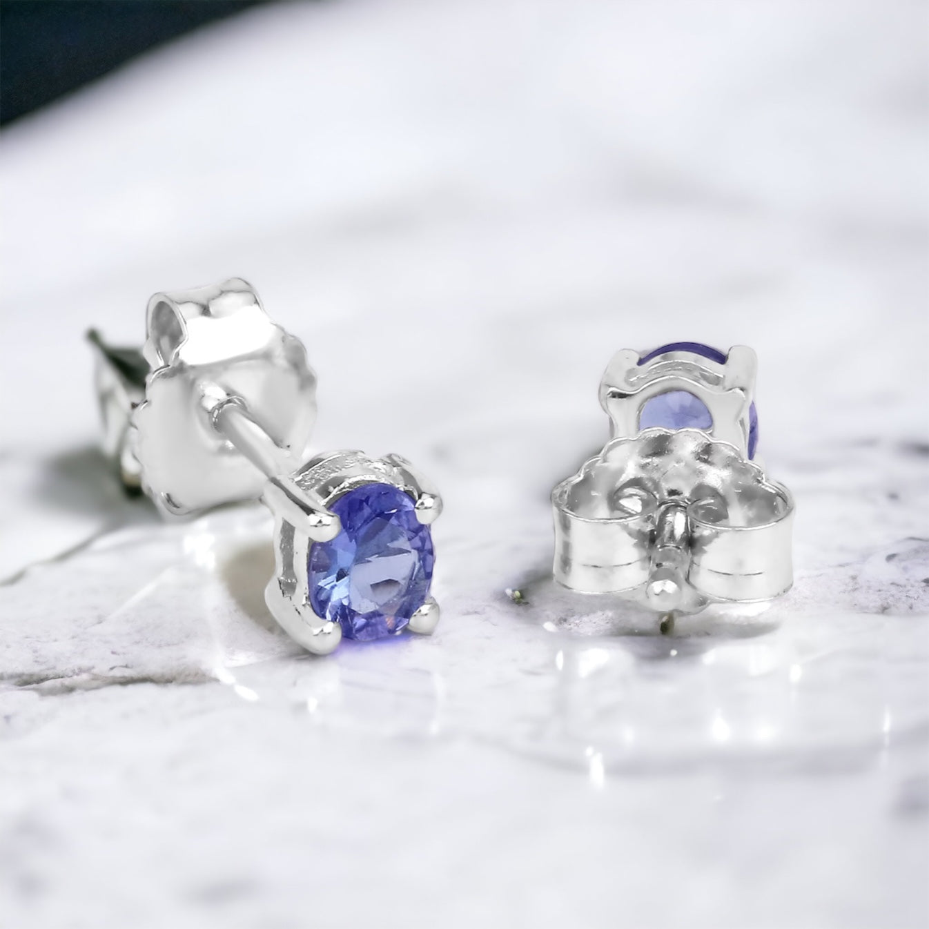 Minimal Basket-Set Oval Tanzanite Studs