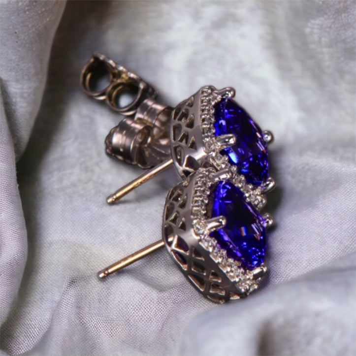 Vintage-Inspired Cushion Tanzanite Halo Stud Earrings