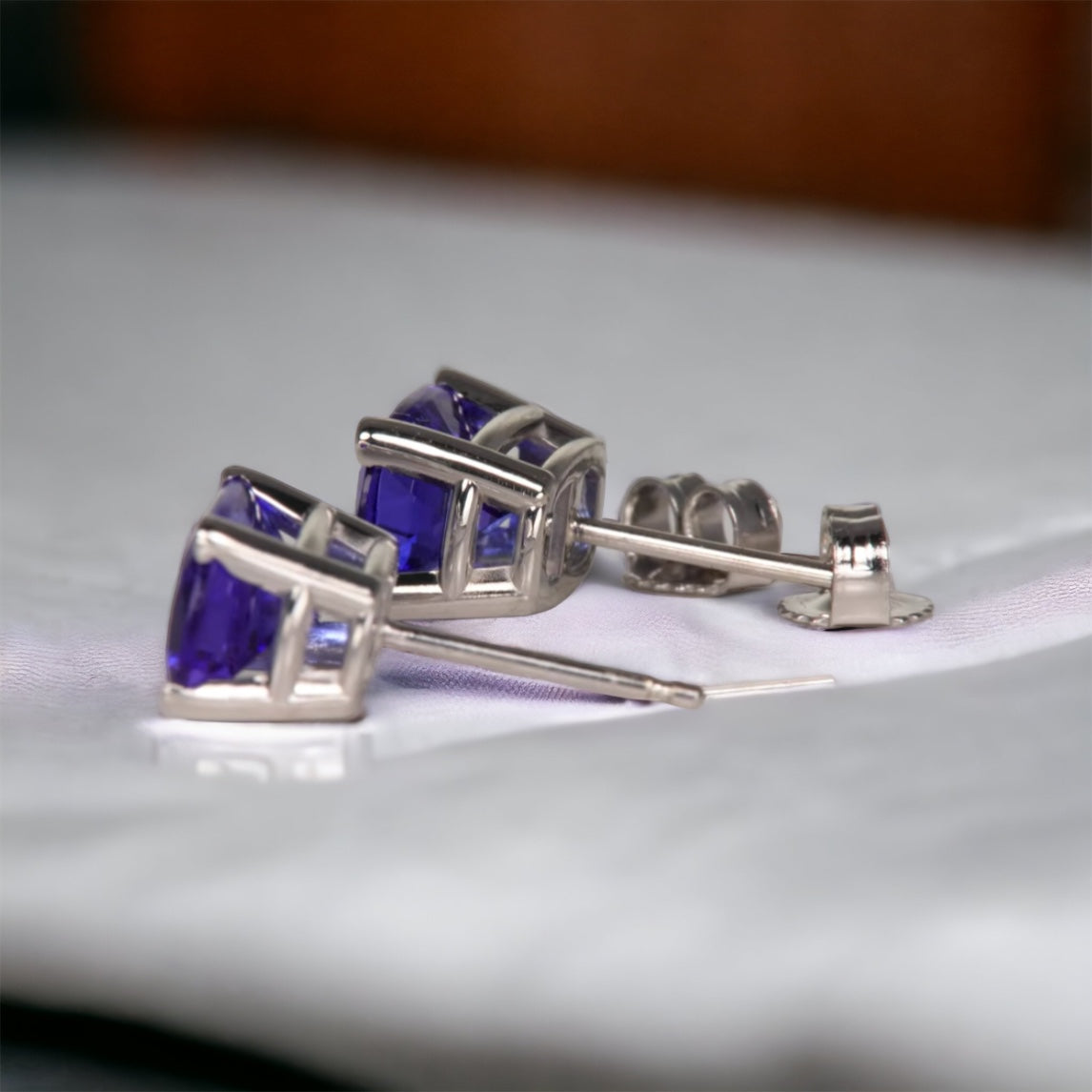 Prong-Set Cushion-Cut Tanzanite Solitaire Stud Earrings